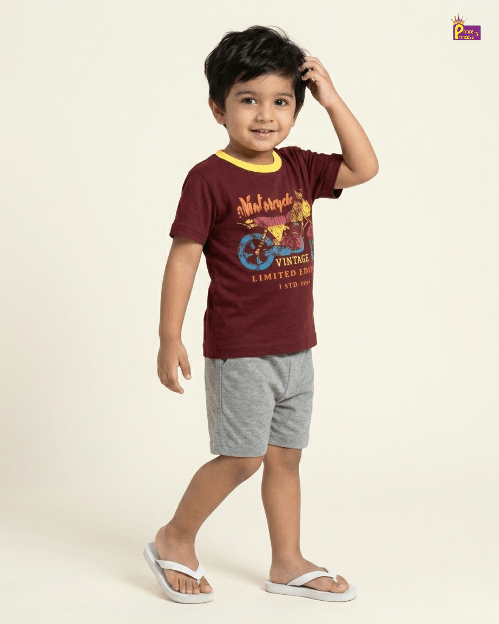 Boys Cotton Printed T-Shirt in Maroon TS190 for kids festival wear