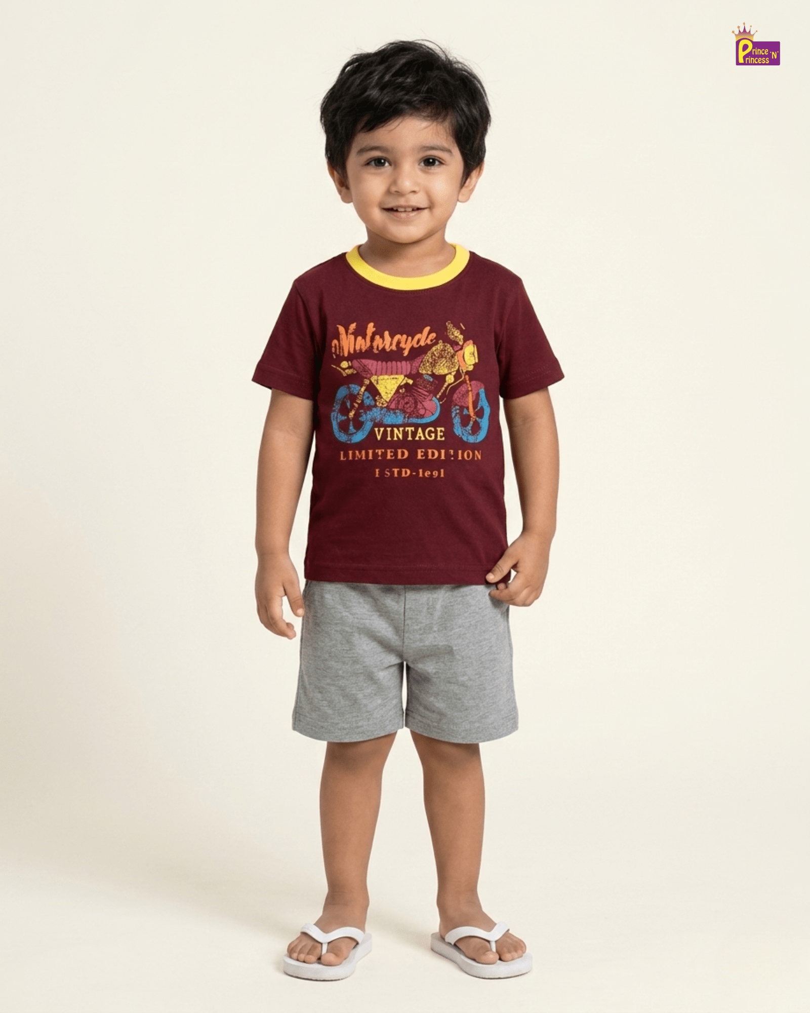 Boys Cotton Printed T-Shirt in Maroon TS190 for kids festival wear