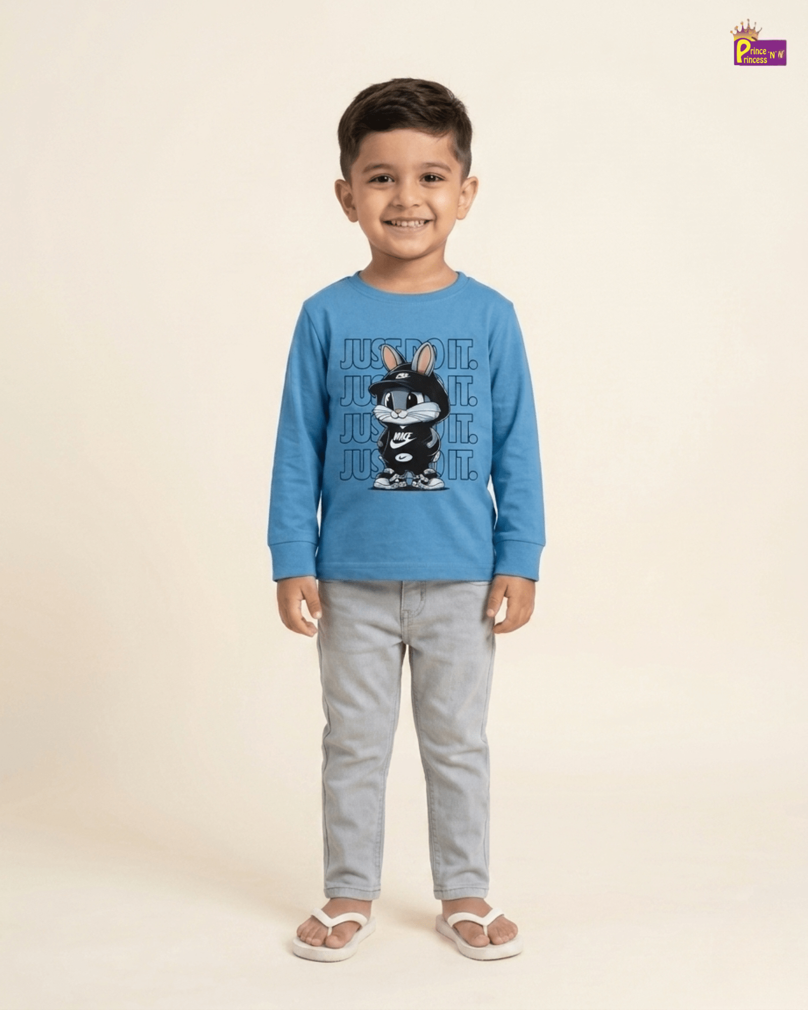 Boys Cotton Printed T-Shirt in Sky Blue TS153 for kids festival wear