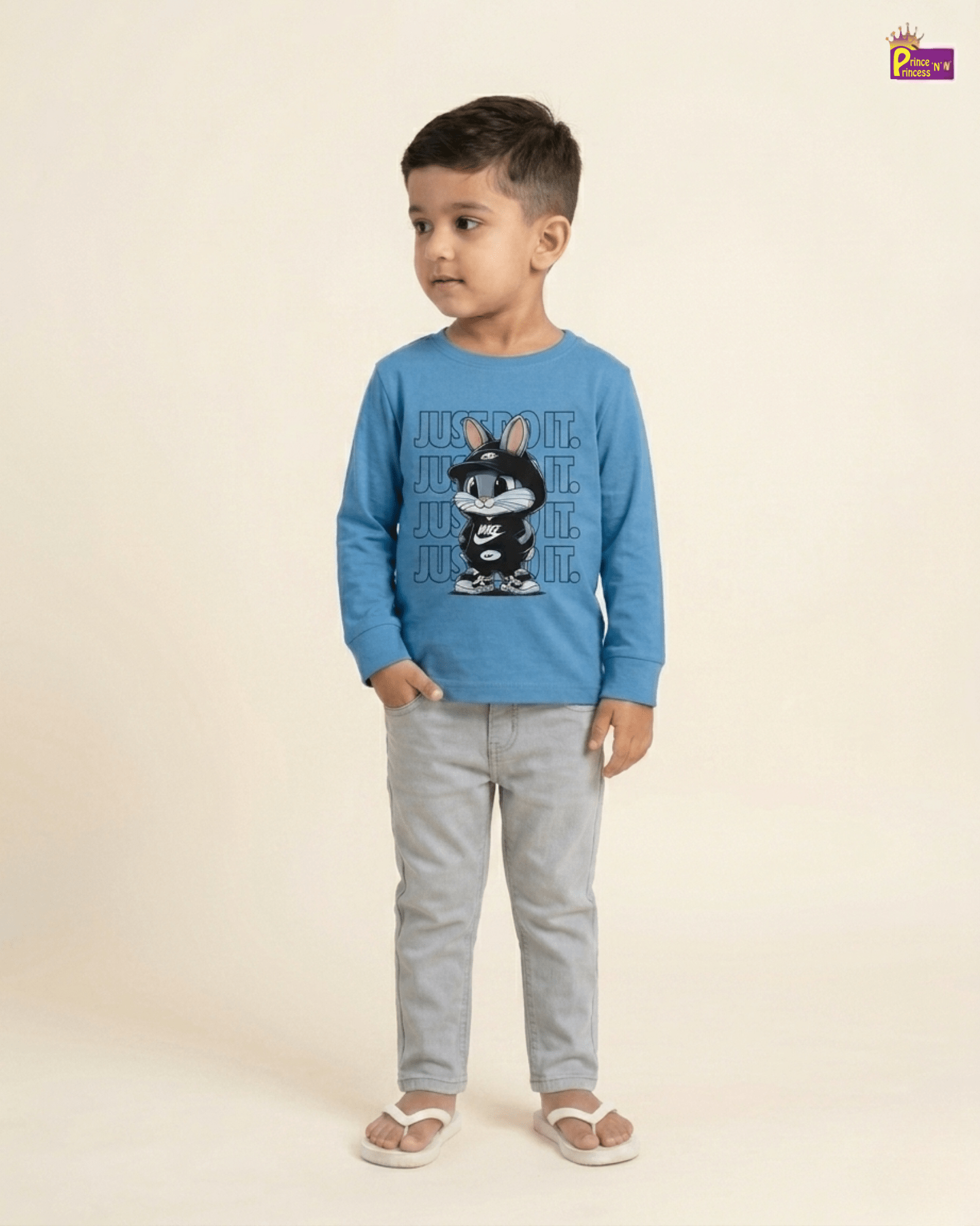 Boys Cotton Printed T-Shirt in Sky Blue TS153 for kids festival wear