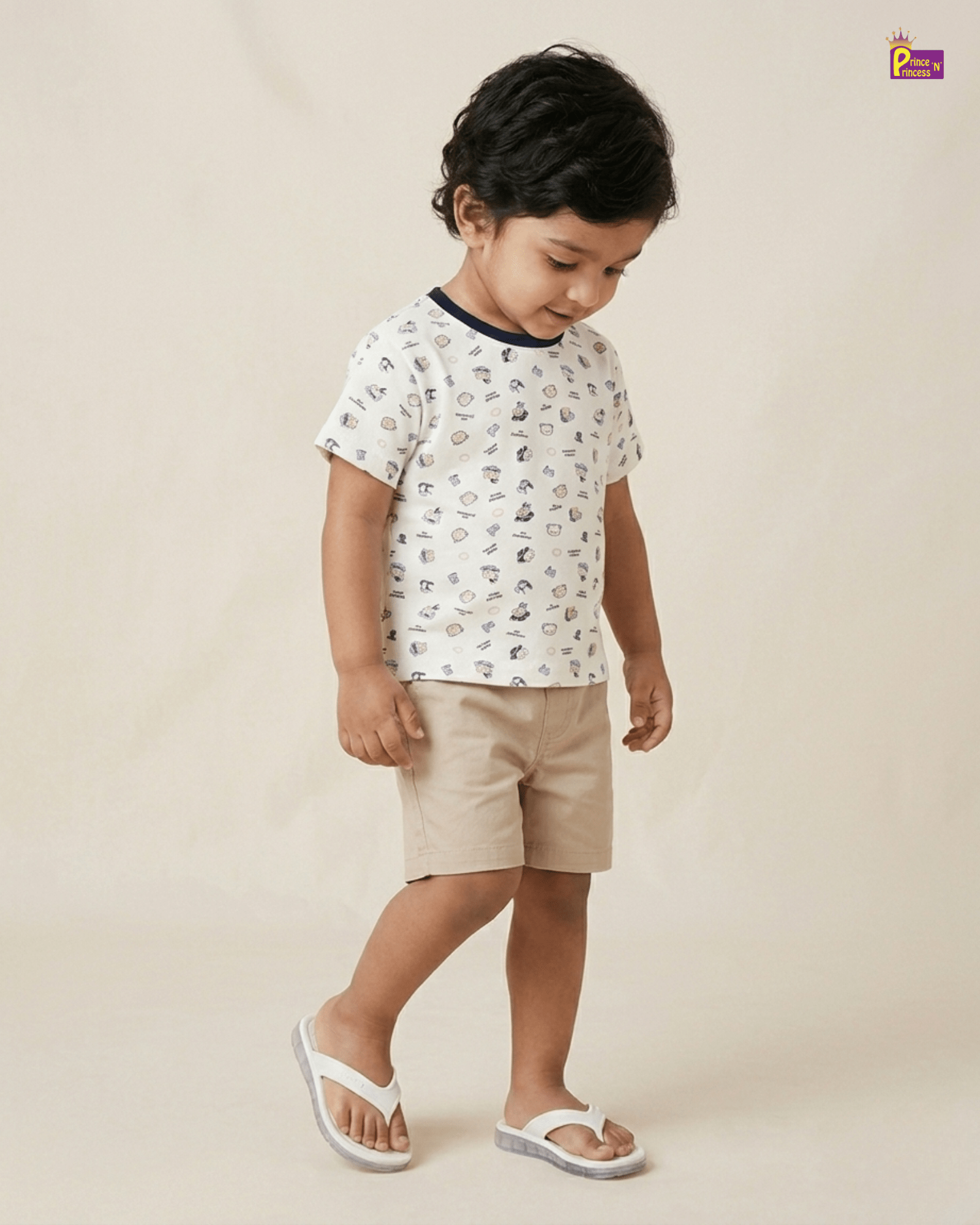 Boys Cotton Printed T-Shirt in White TS003 for kids festival wear