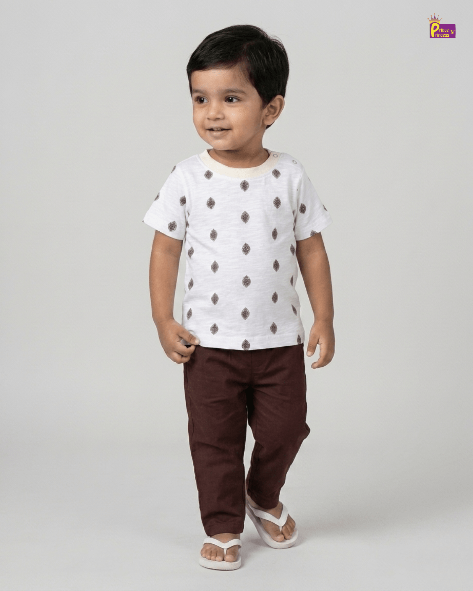 Boys Cotton Printed T-Shirt in White TS039 for kids festival wear
