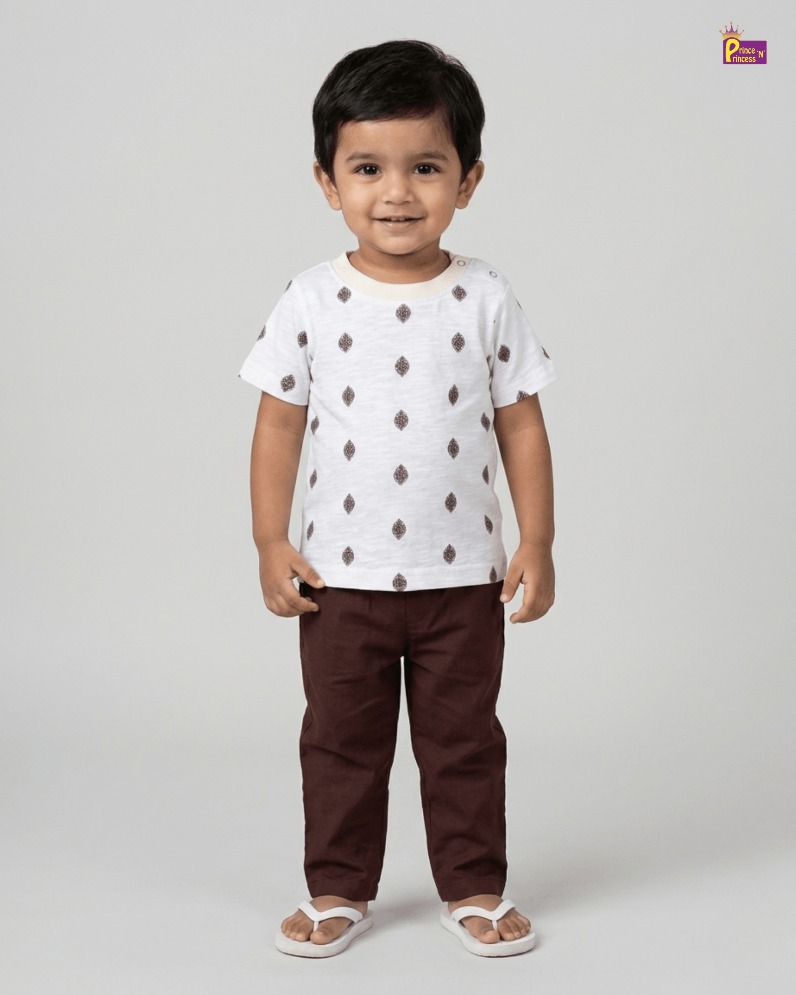 Boys Cotton Printed T-Shirt in White TS039 for kids festival wear