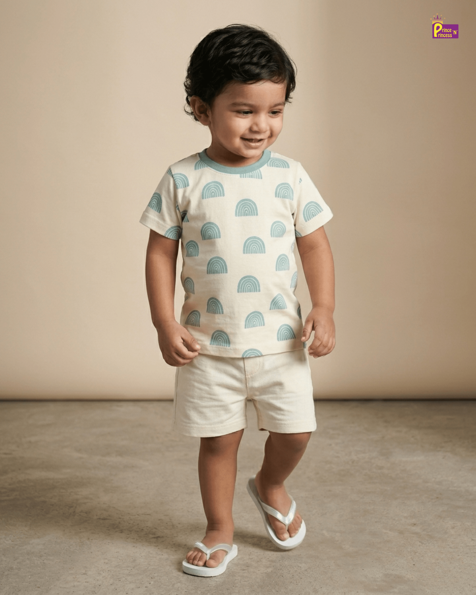Boys Cotton Printed T-Shirt in White with Blue TS059 for kids festival wear