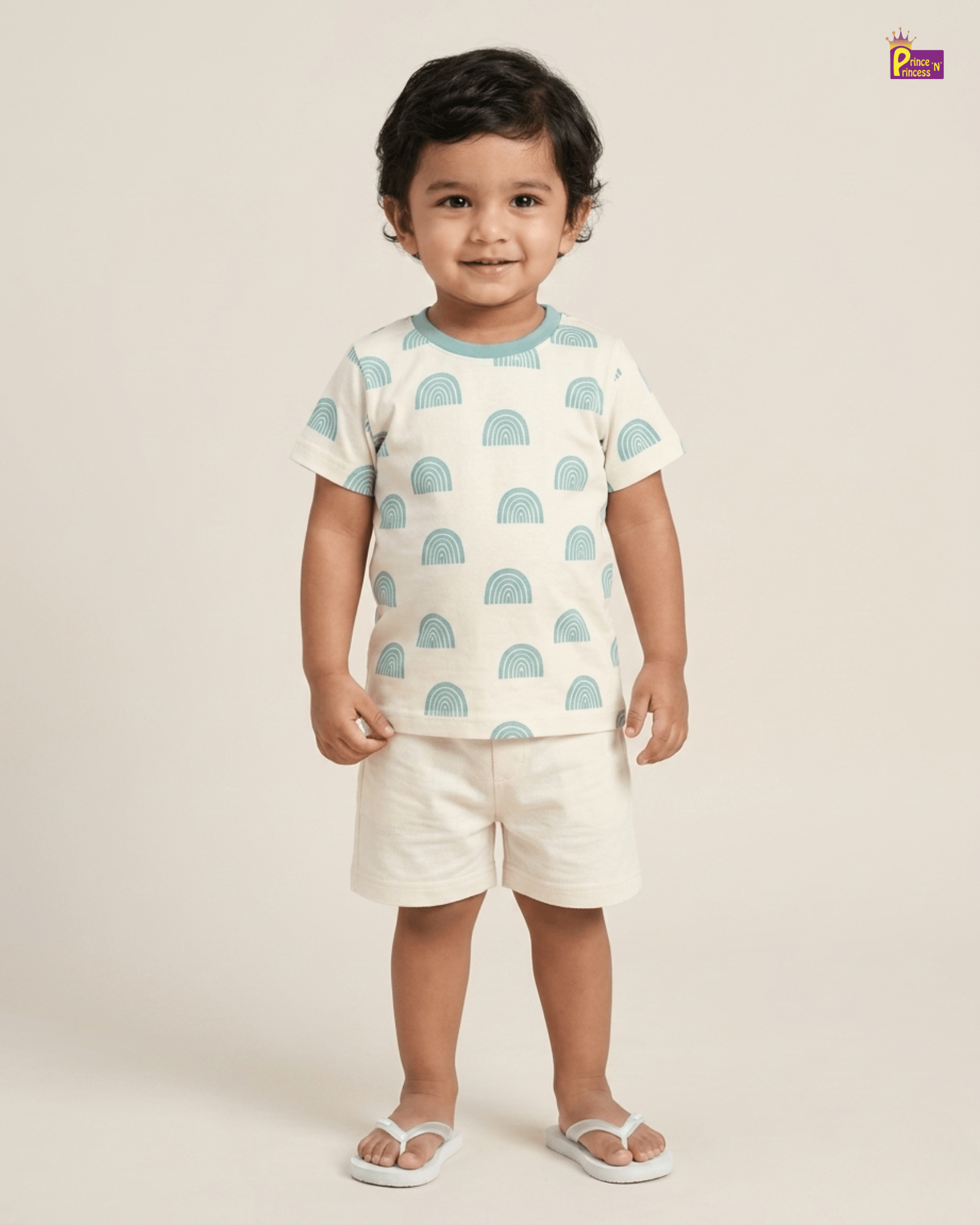 Boys Cotton Printed T-Shirt in White with Blue TS059 for kids festival wear