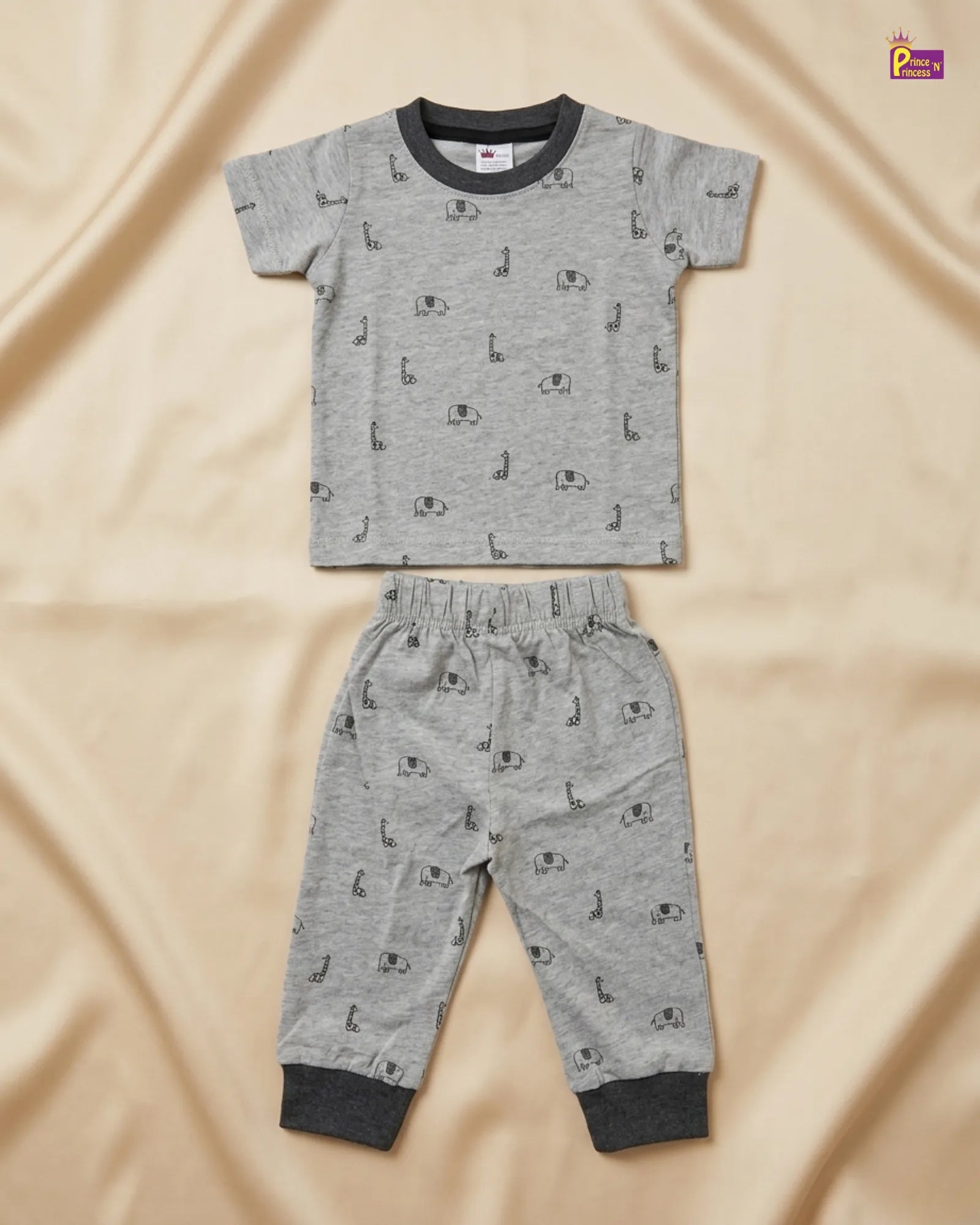 Boys Cotton Printed T-Shirt with Pant in Grey TS090 for kids festival wear