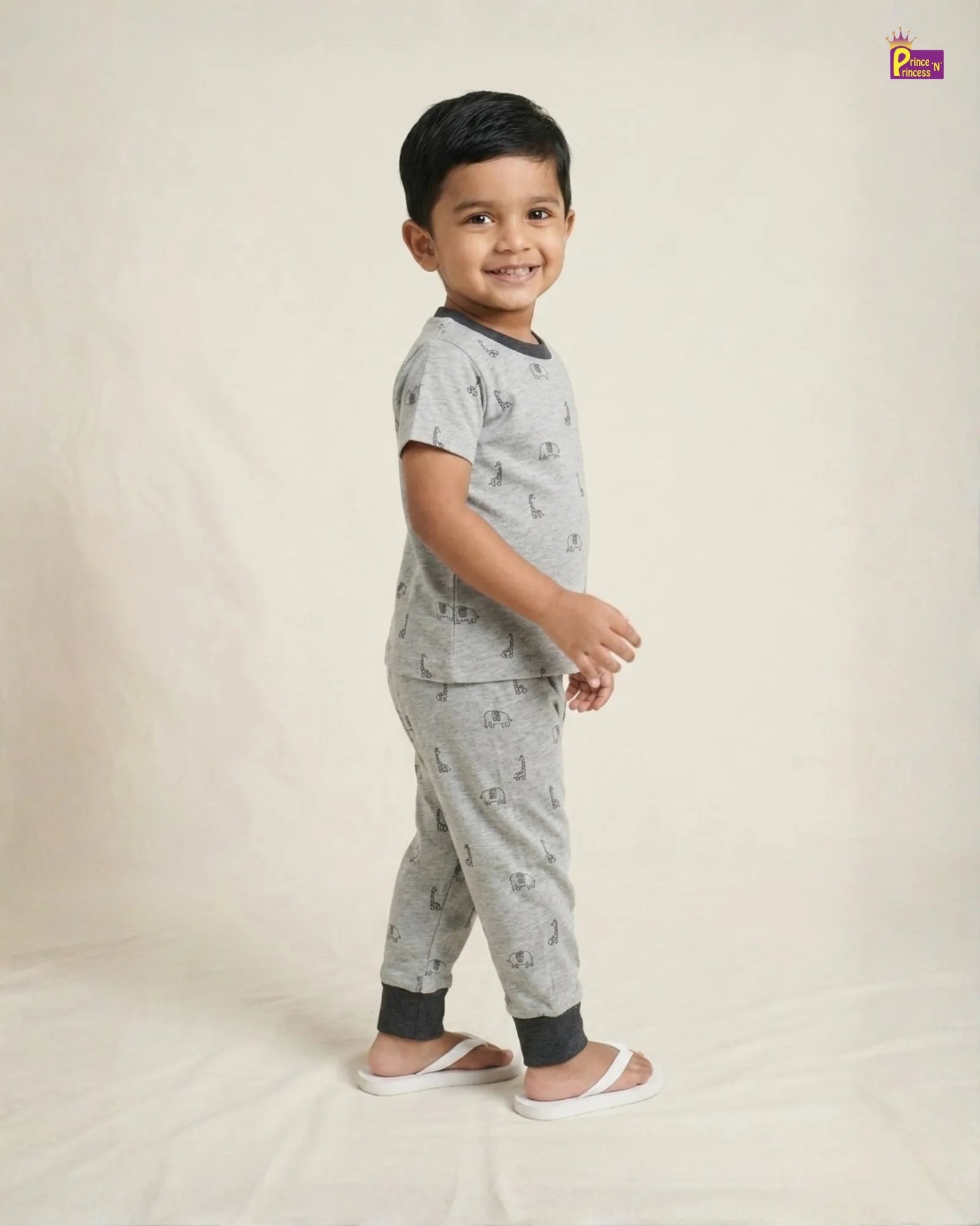 Boys Cotton Printed T-Shirt with Pant in Grey TS090 for kids festival wear