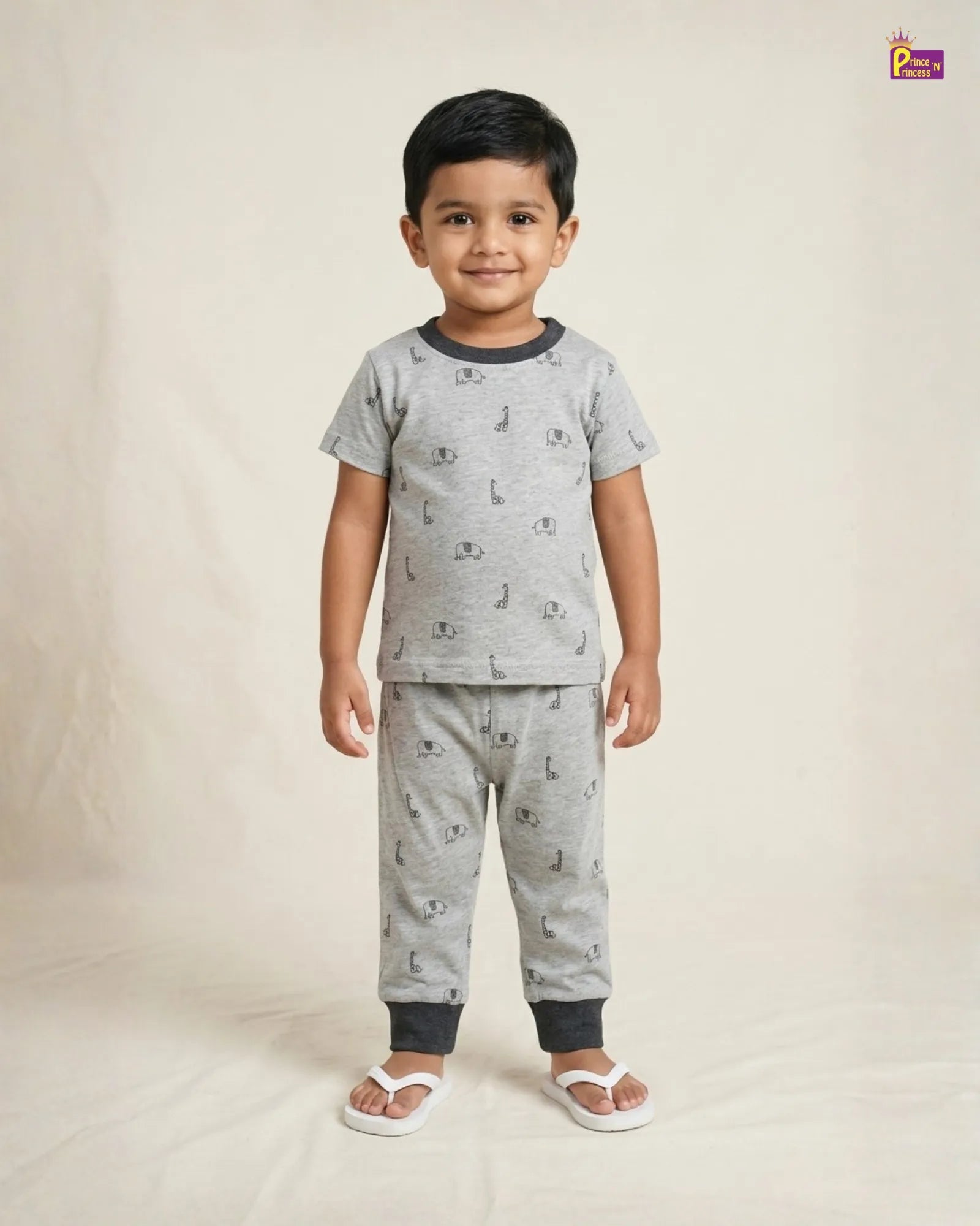 Boys Cotton Printed T-Shirt with Pant in Grey TS090 for kids festival wear