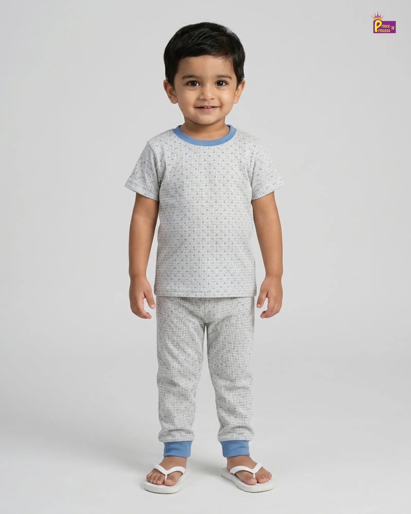 Boys Cotton Printed T-Shirt with Pant in Grey with Light Blue TS065 for kids festival wear