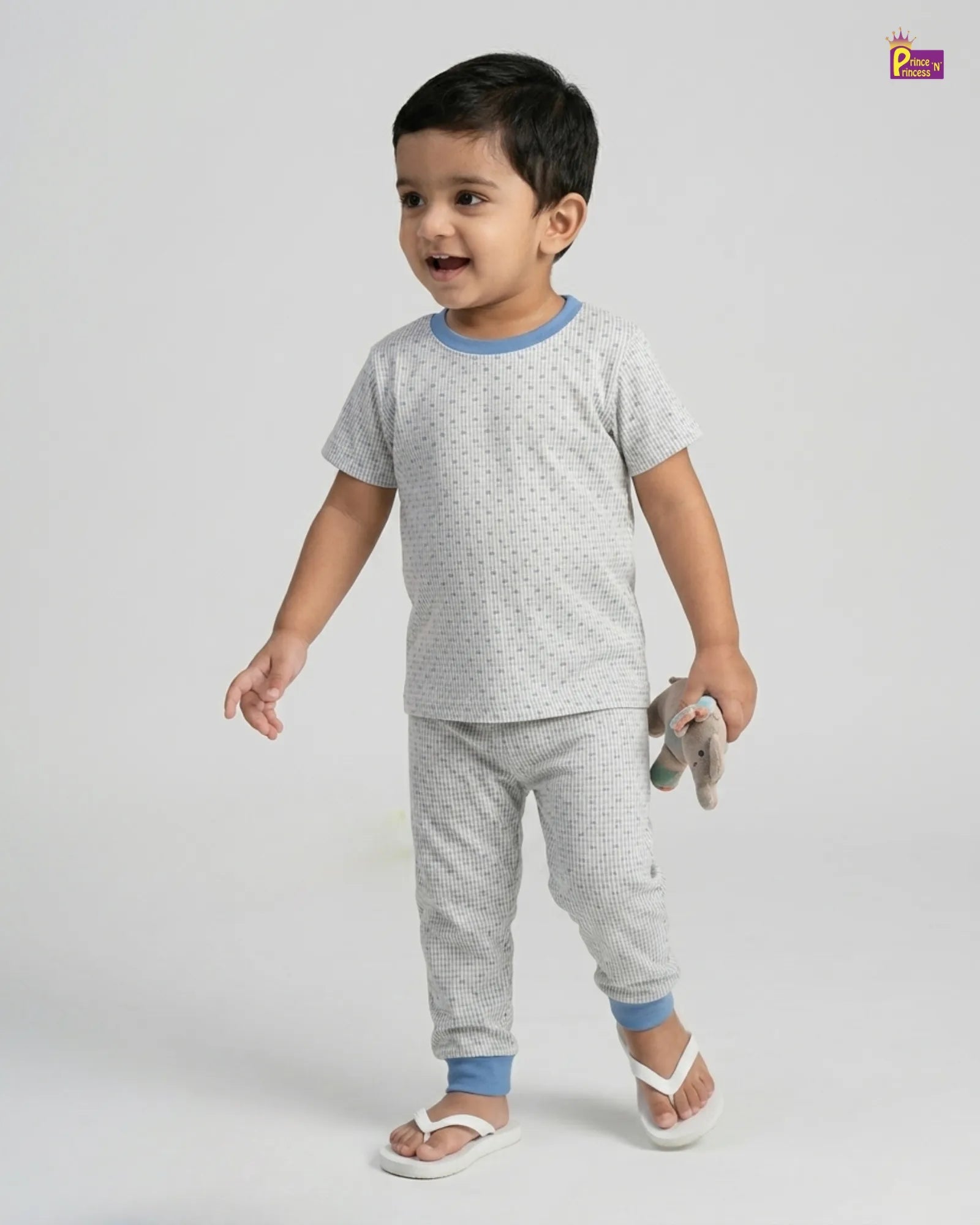 Boys Cotton Printed T-Shirt with Pant in Grey with Light Blue TS065 for kids festival wear