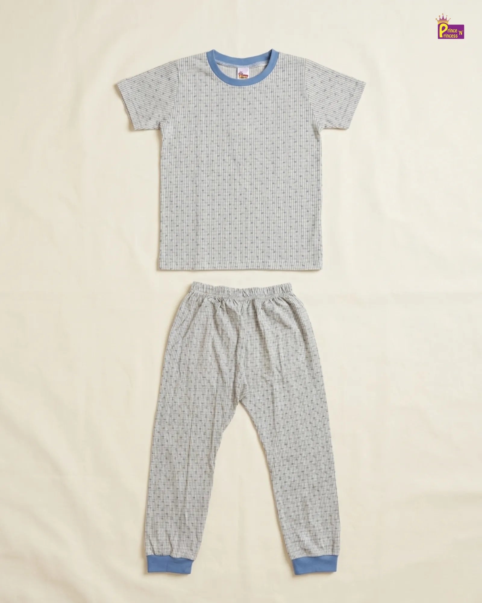 Boys Cotton Printed T-Shirt with Pant in Grey with Light Blue TS065 for kids festival wear