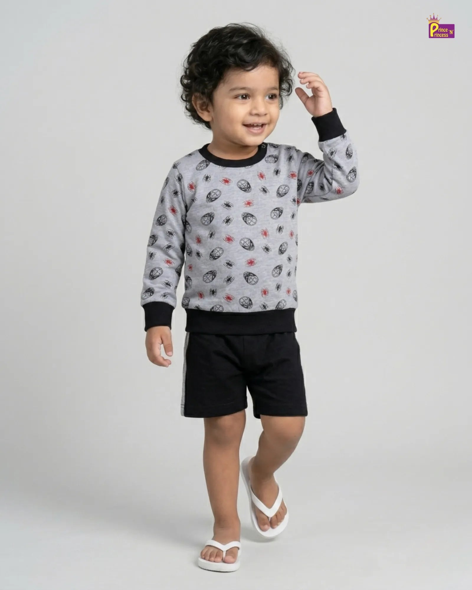 Boys Cotton Printed T-Shirt with Shorts in Grey TS106 for kids festival wear