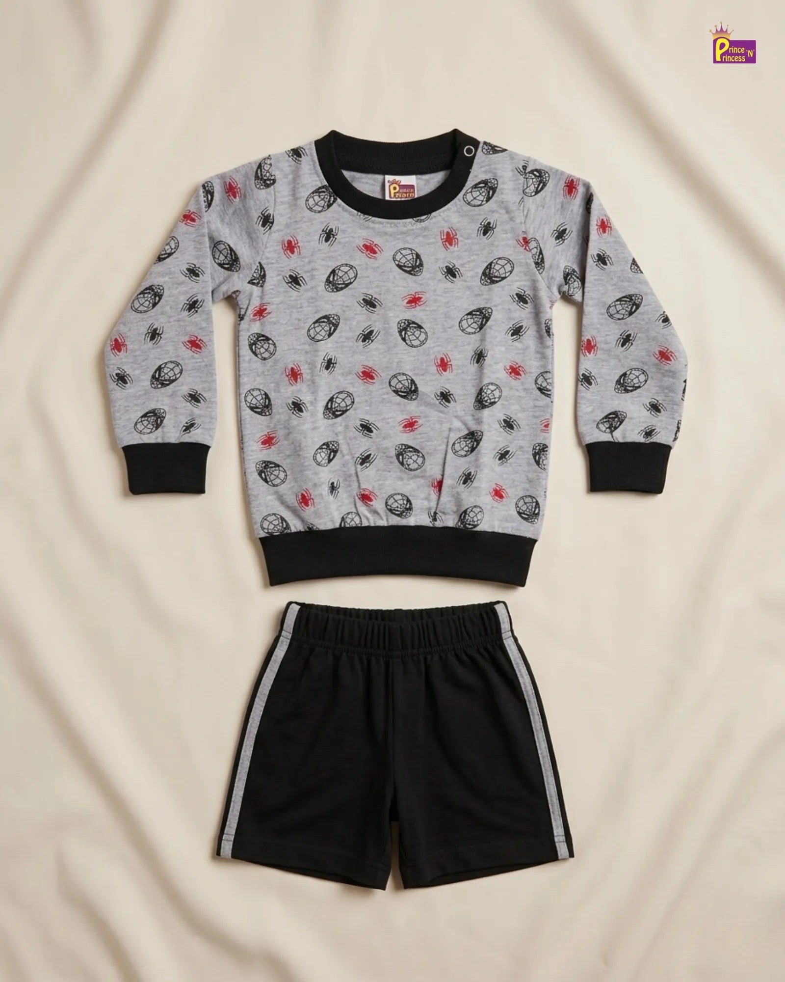 Boys Cotton Printed T-Shirt with Shorts in Grey TS106 for kids festival wear
