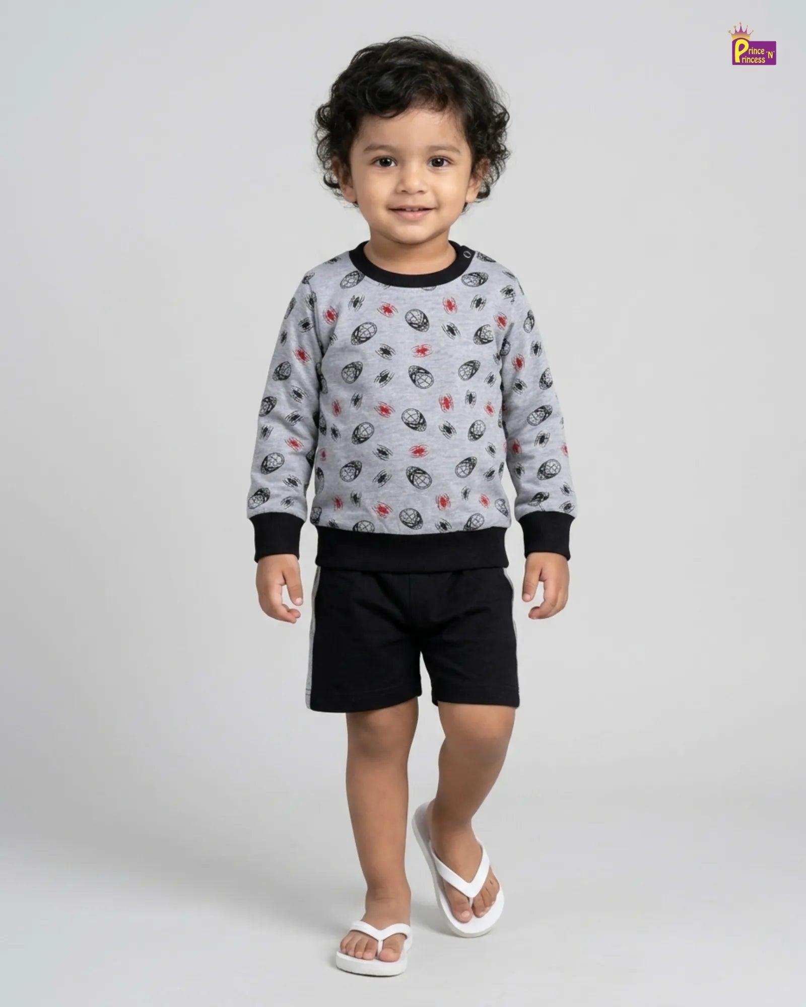 Boys Cotton Printed T-Shirt with Shorts in Grey TS106 for kids festival wear