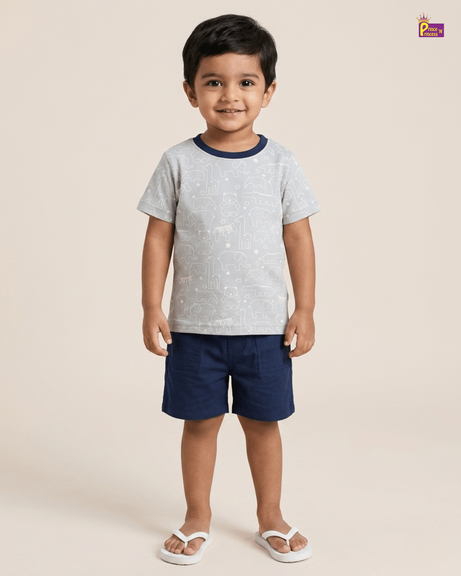 Boys Cotton Printed TShirt in Dusty Blue TS092 for kids festival wear