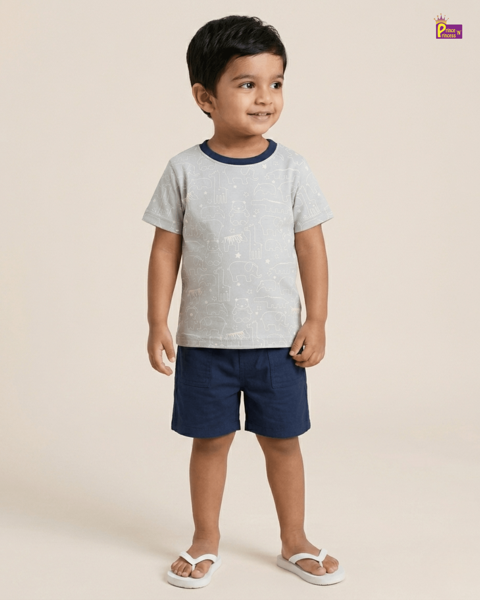 Boys Cotton Printed TShirt in Dusty Blue TS092 for kids festival wear