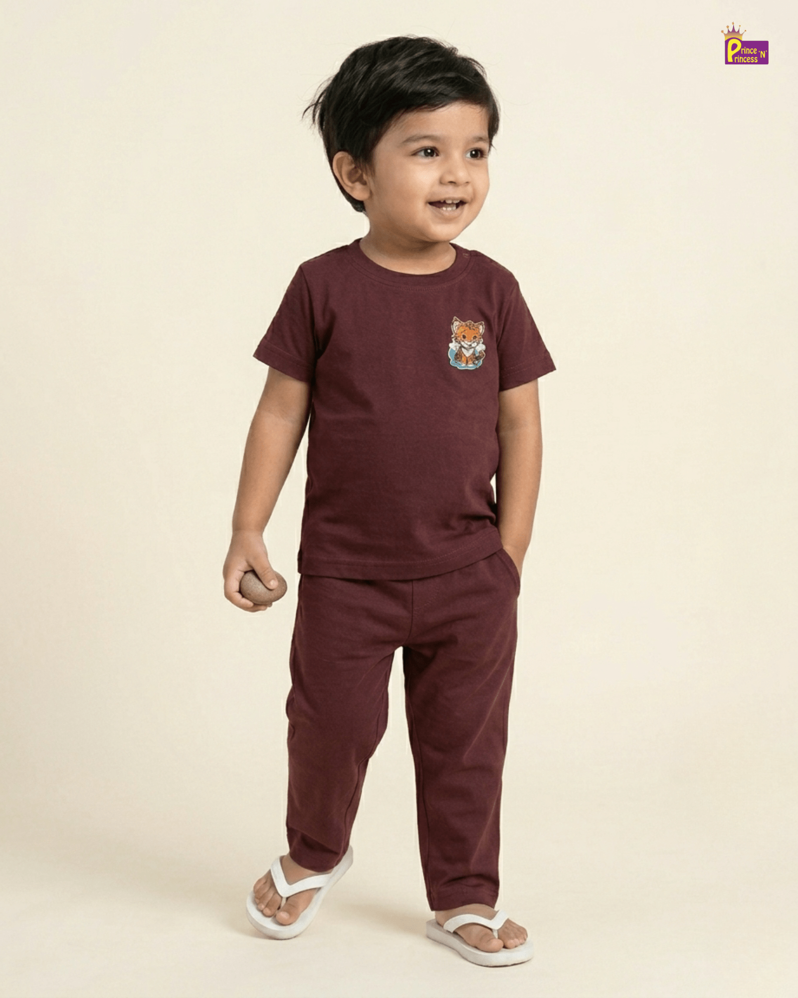 Boys Cotton Printed TShirt in Maroon TS151 for kids festival wear