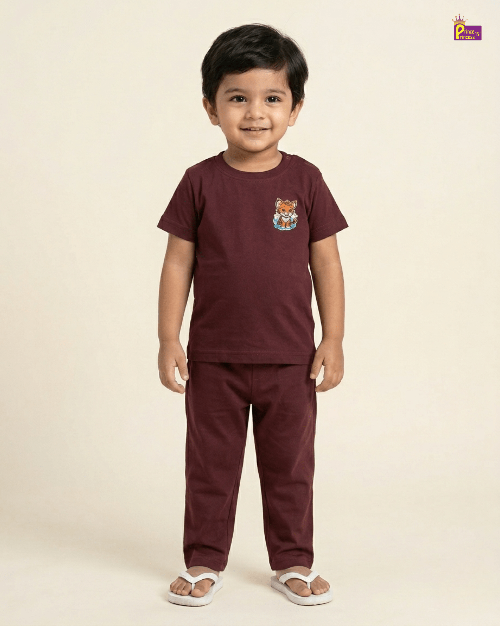 Boys Cotton Printed TShirt in Maroon TS151 for kids festival wear