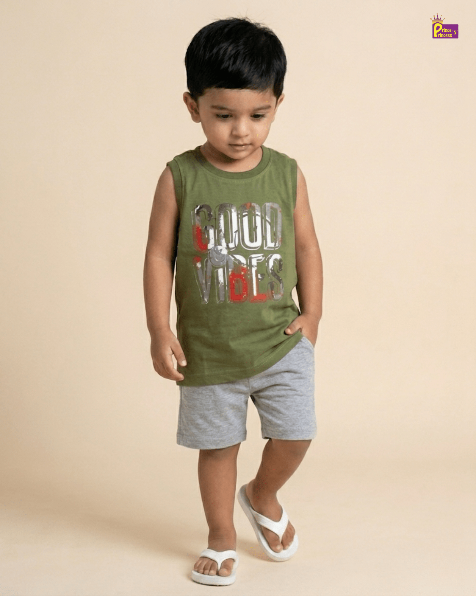 Boys Cotton Sleeveless T shirt in Green TS127 for kids festival wear
