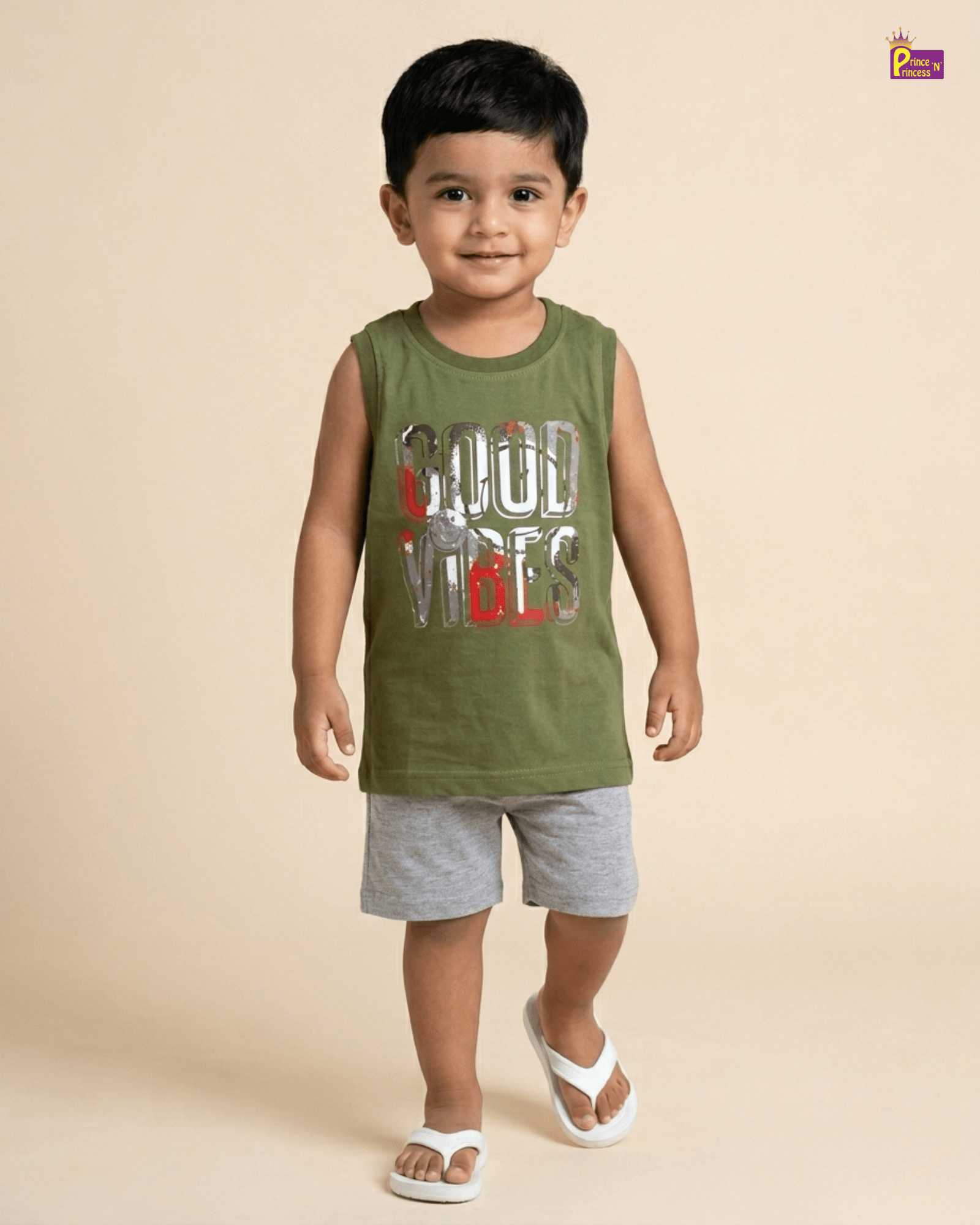 Boys Cotton Sleeveless T shirt in Green TS127 for kids festival wear