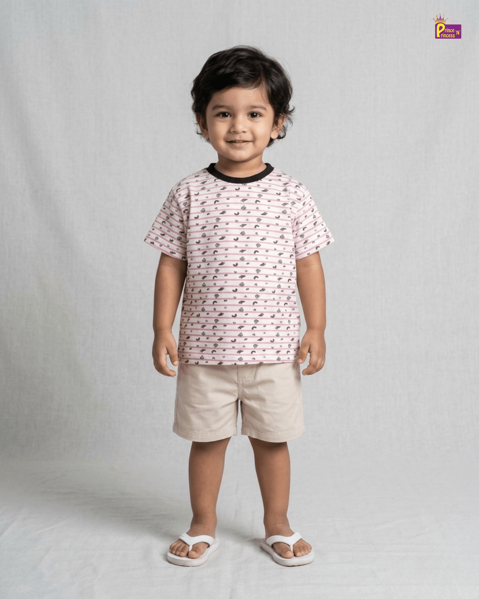 Boys Cotton T-Shirt in White with Pink Stripes TS005 for kids festival wear
