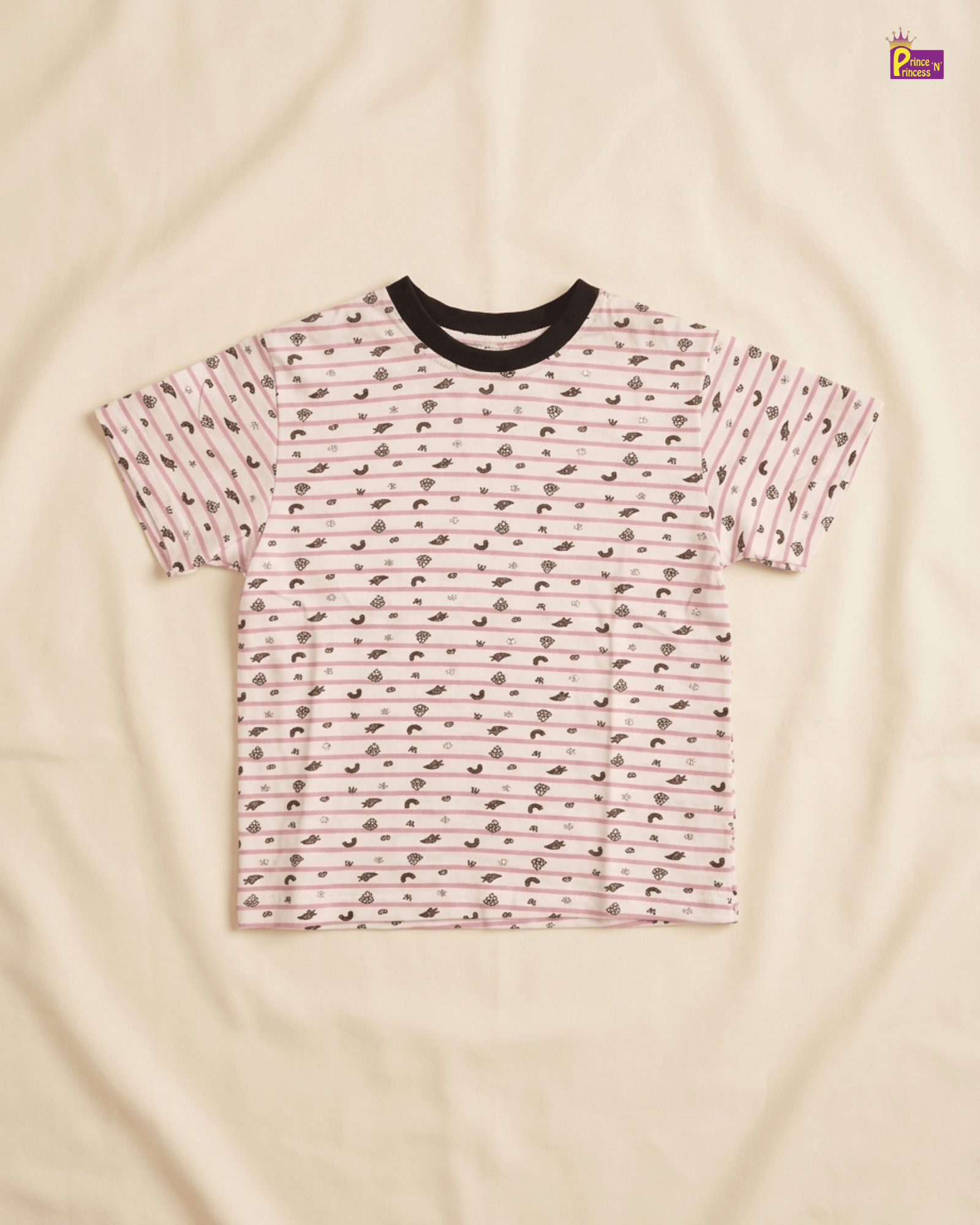 Boys Cotton T-Shirt in White with Pink Stripes TS005 for kids festival wear