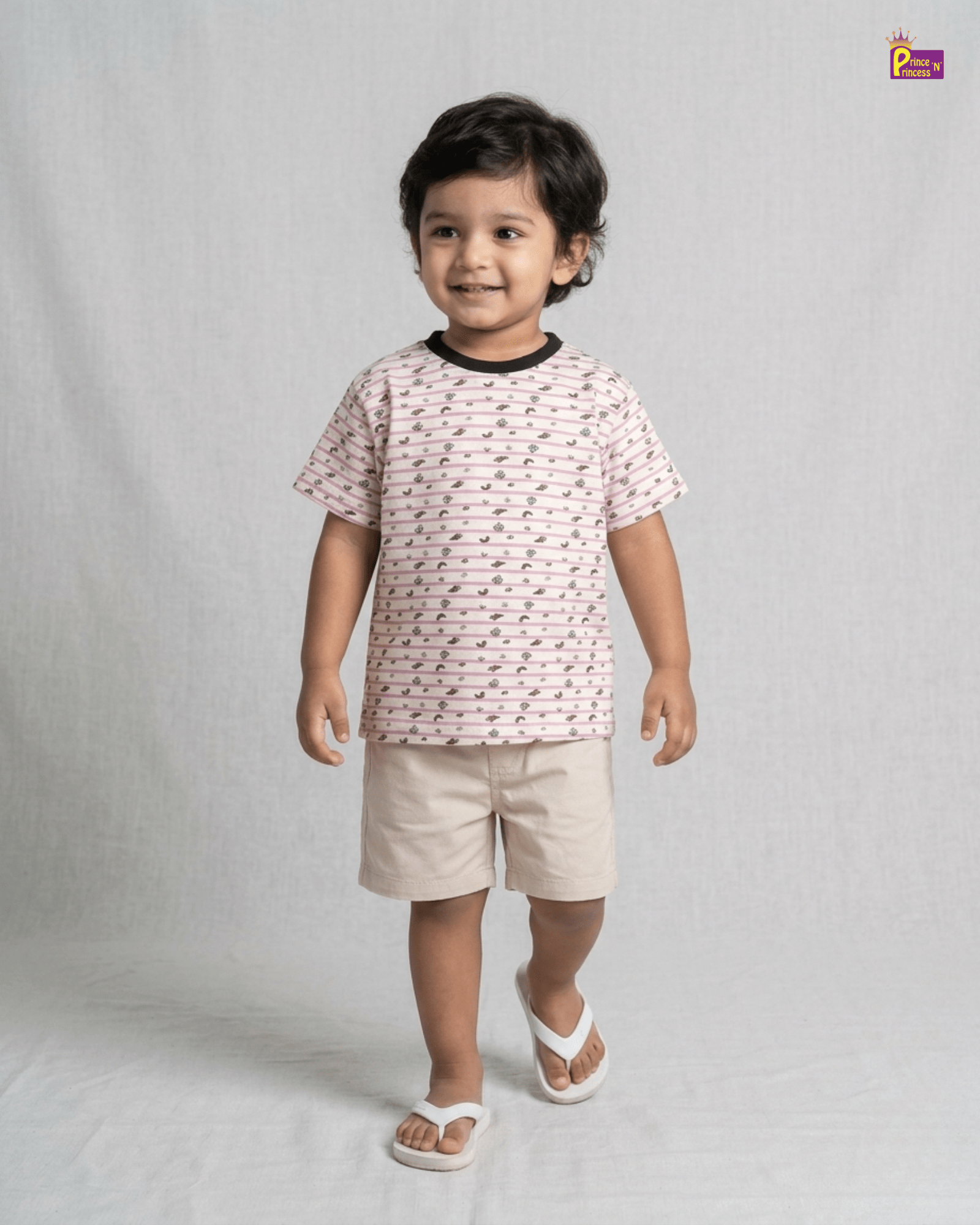 Boys Cotton T-Shirt in White with Pink Stripes TS005 for kids festival wear