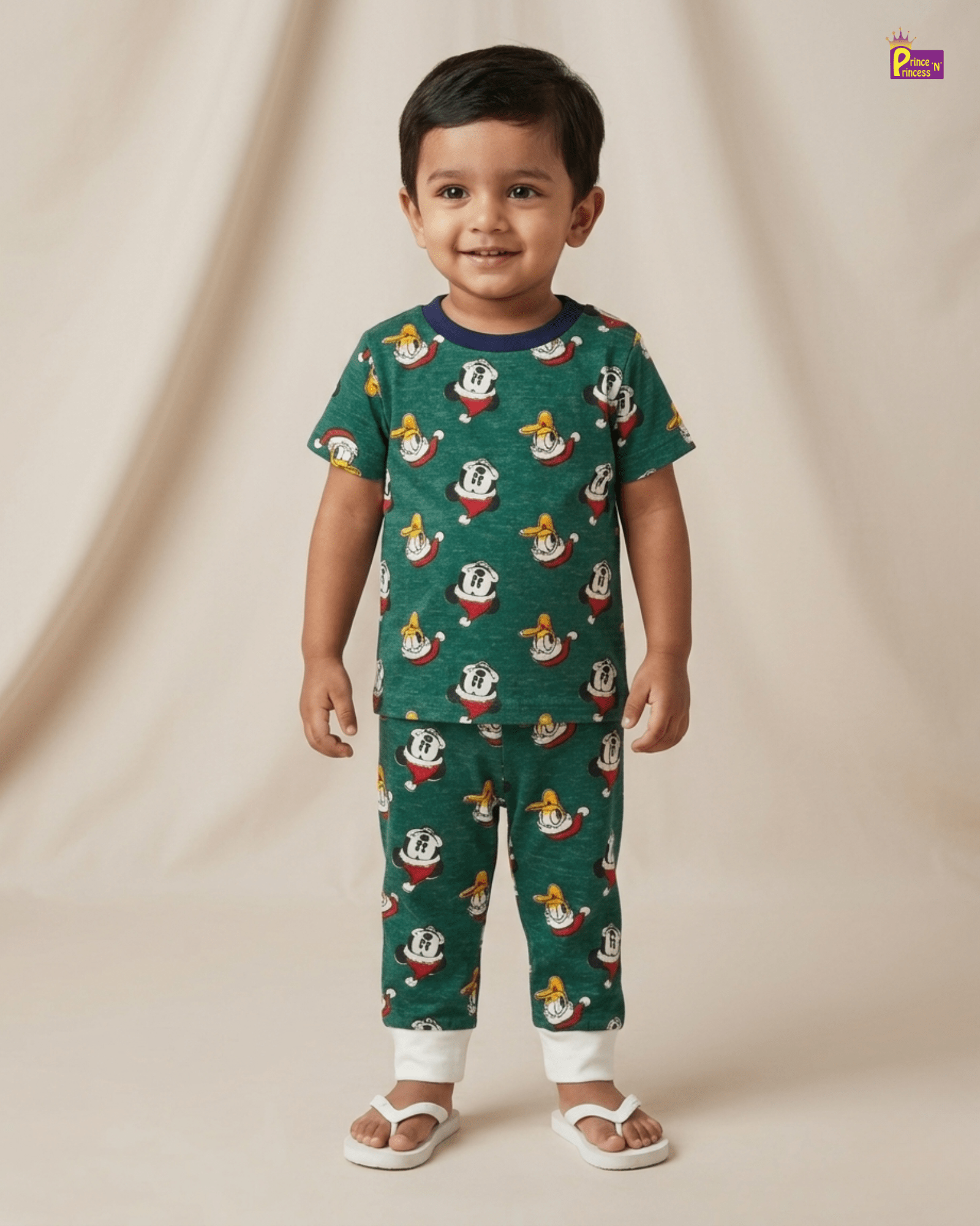 Boys Cotton T-Shirt Set in Green TS197 for kids festival wear