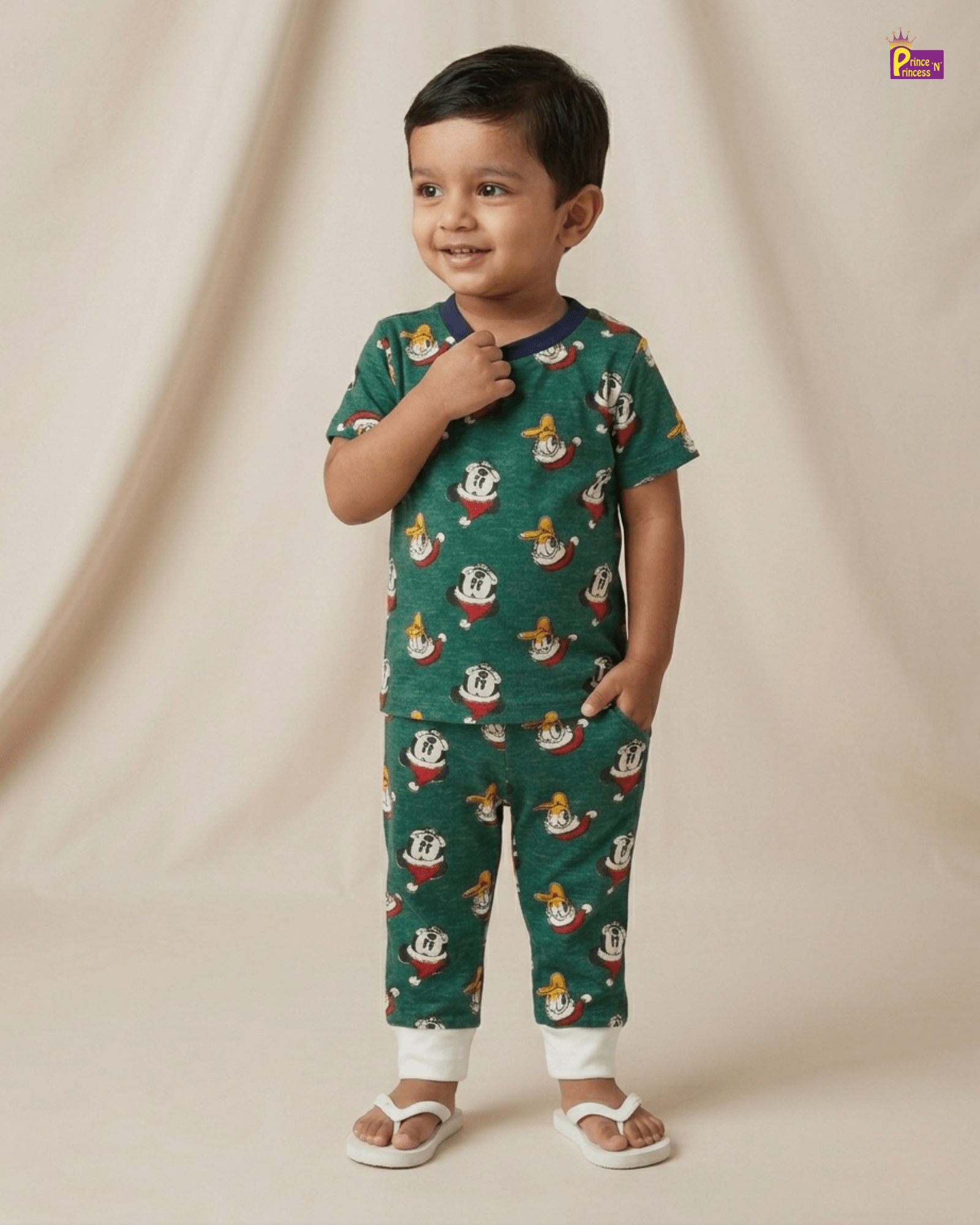 Boys Cotton T-Shirt Set in Green TS197 for kids festival wear