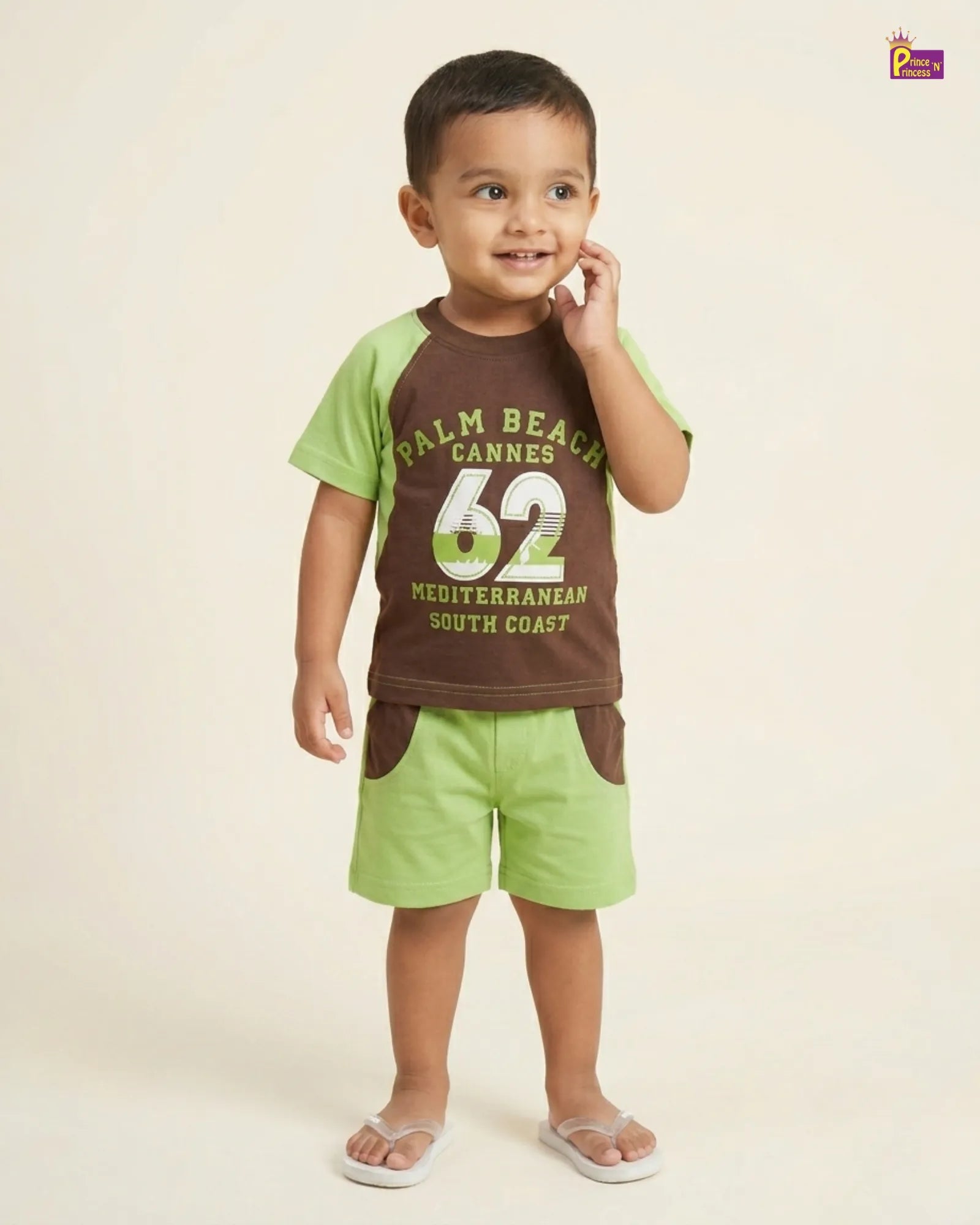Boys Cotton T-Shirt Set in Green TS198 for kids festival wear