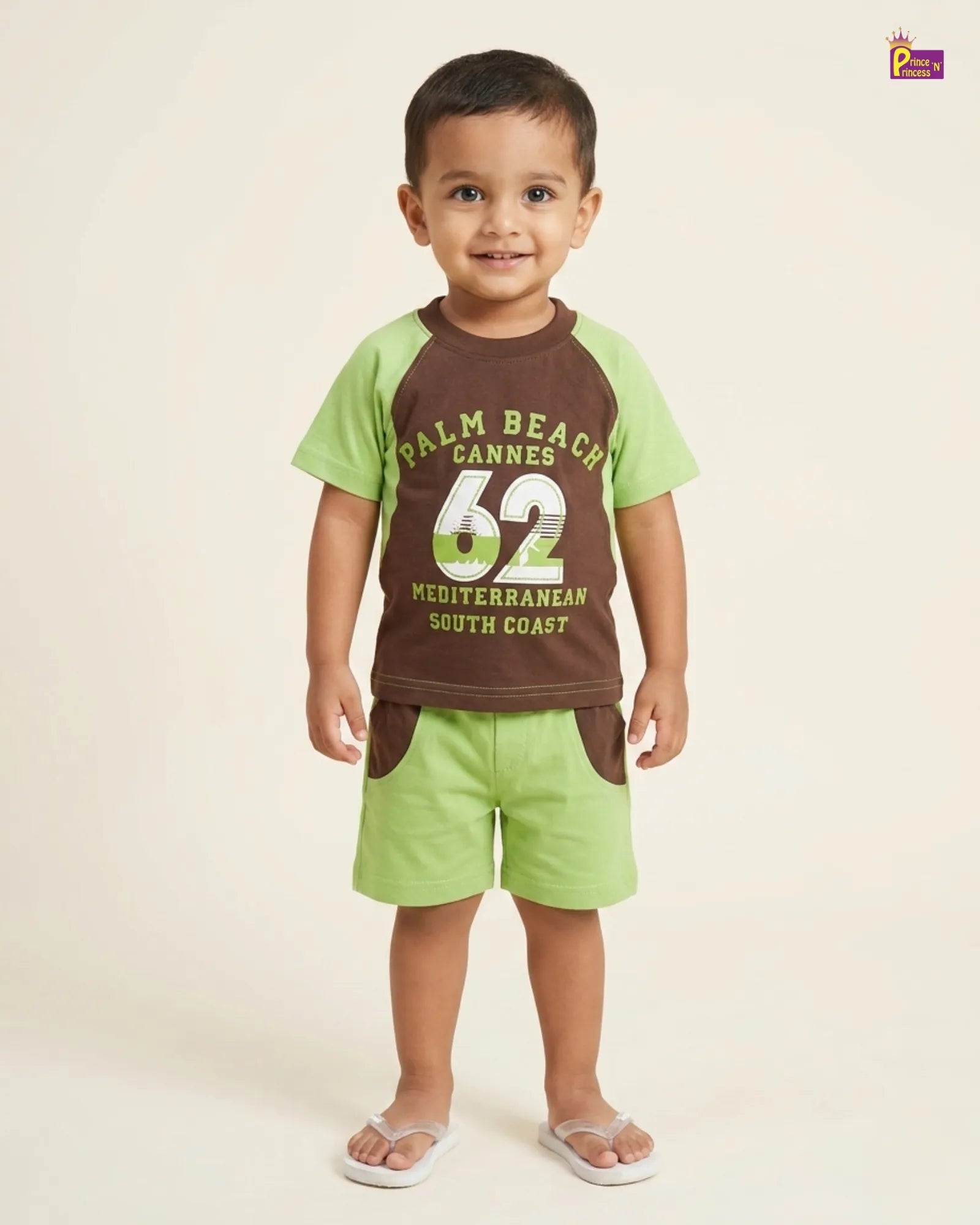 Boys Cotton T-Shirt Set in Green TS198 for kids festival wear