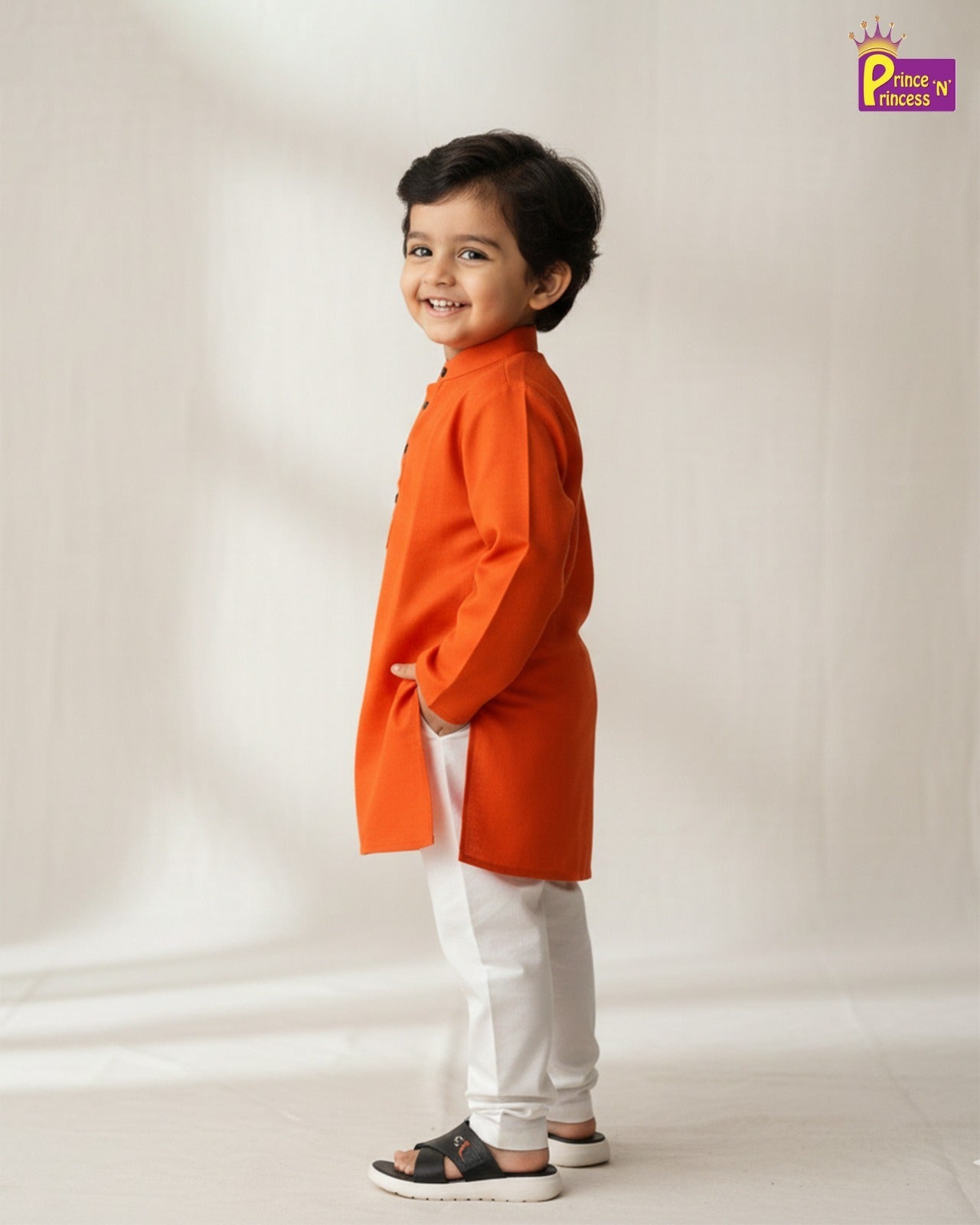 Boys Dark Orange Cotton Kurta Pajama KP013 - Prince N Princess