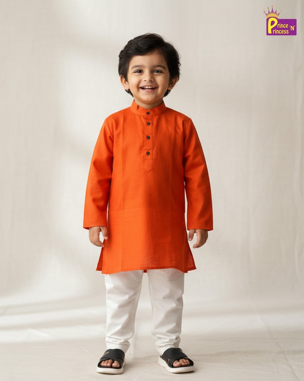 Boys Dark Orange Cotton Kurta Pajama KP013 - Prince N Princess