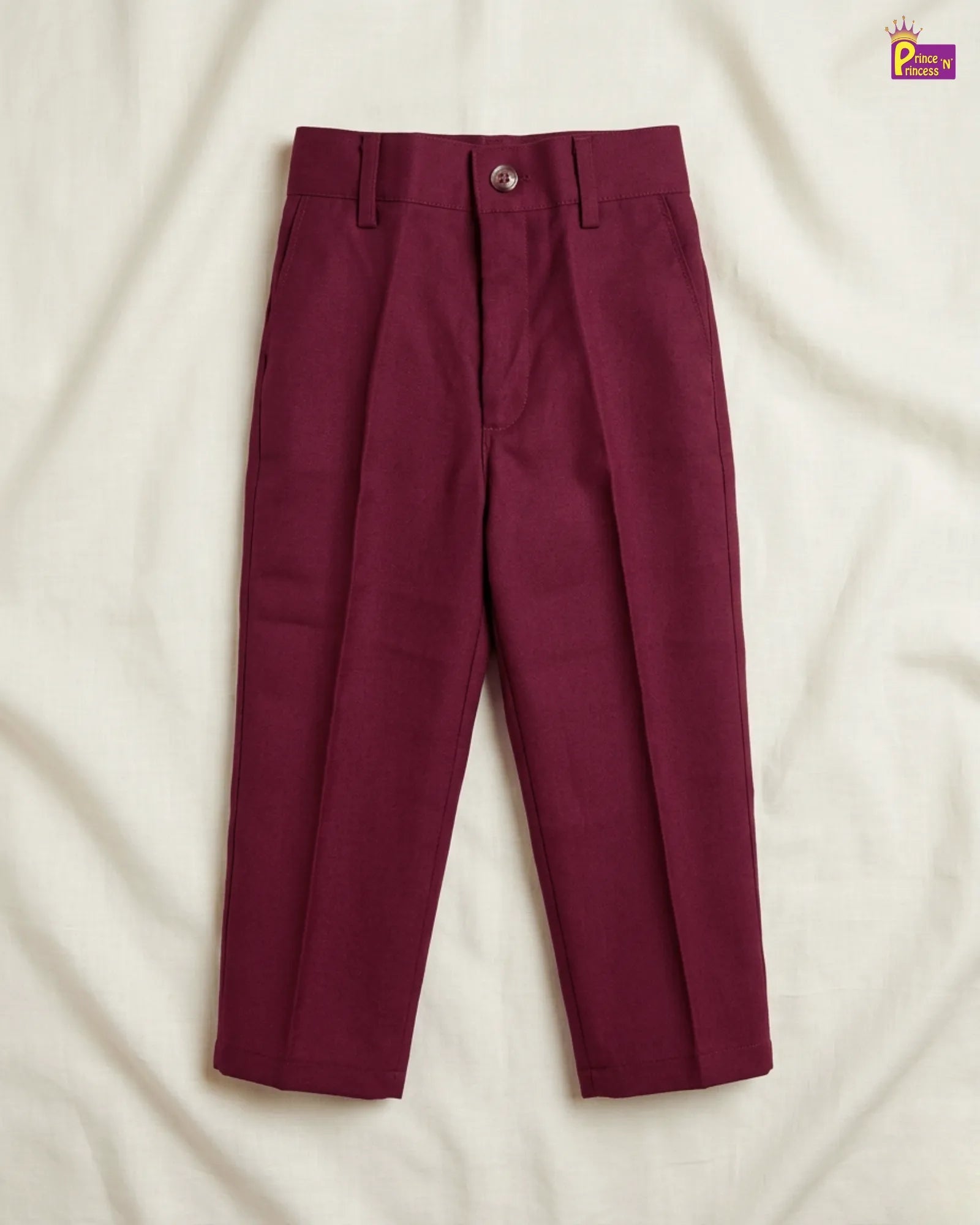 Maroon pants on a light beige background