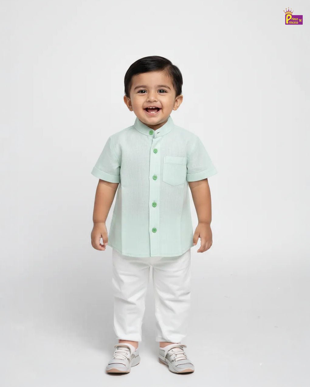 Boys Green Cotton Shirt ST065 - Prince N Princess