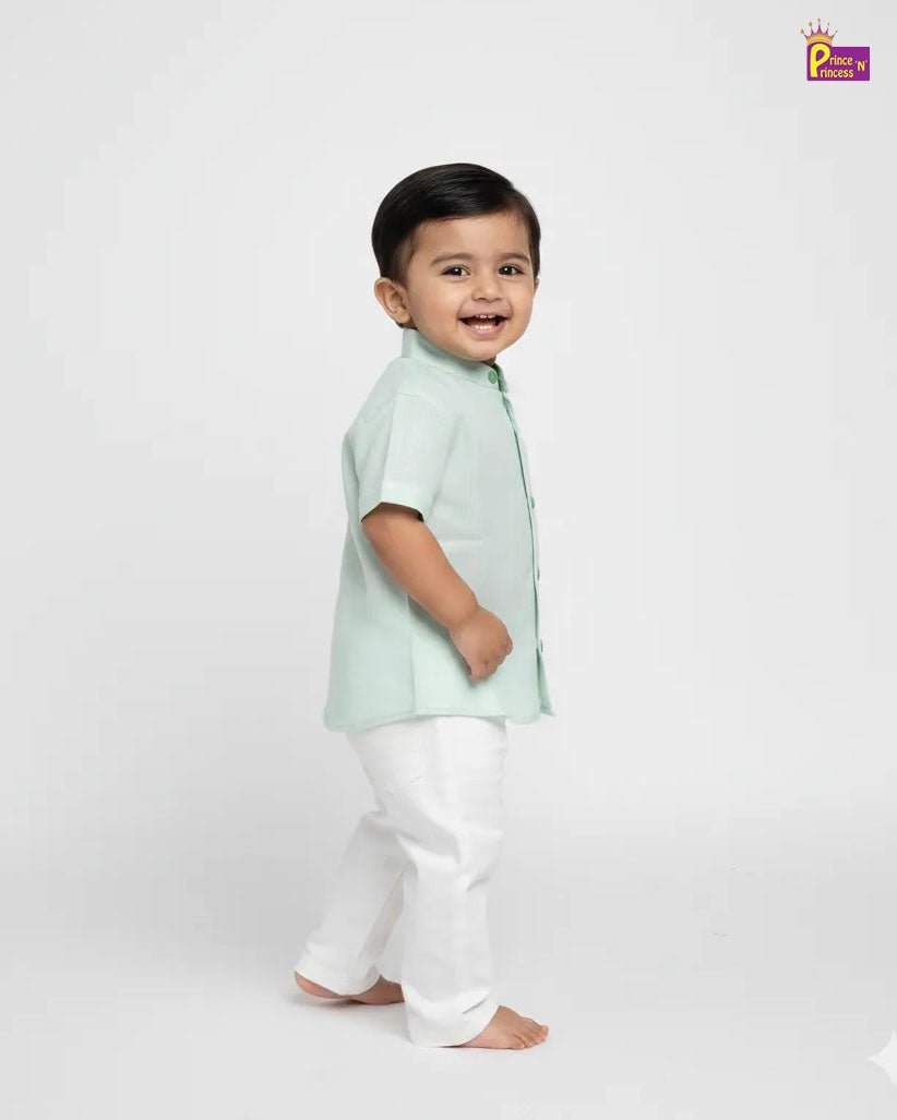 Boys Green Cotton Shirt ST065 - Prince N Princess