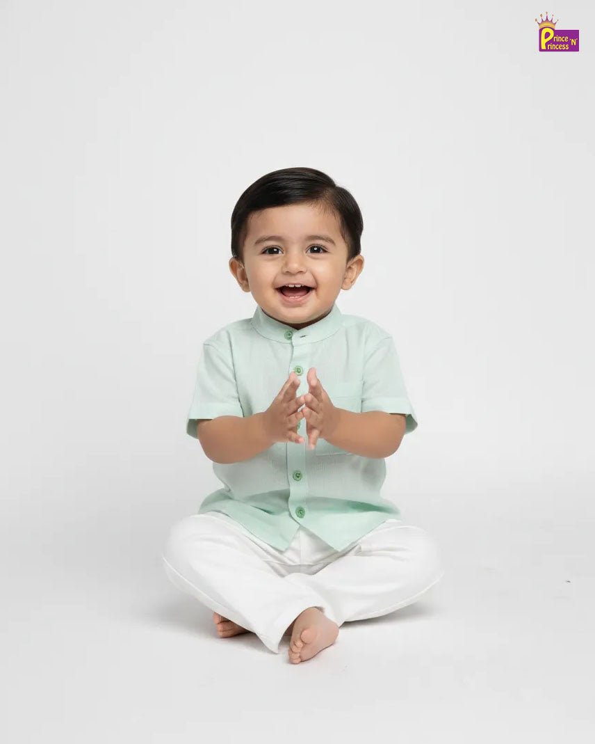 Boys Green Cotton Shirt ST065 - Prince N Princess