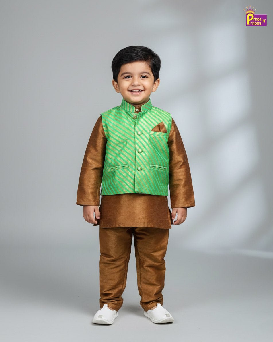 Boys Green Overcoat Sherwani KP181 - Prince N Princess
