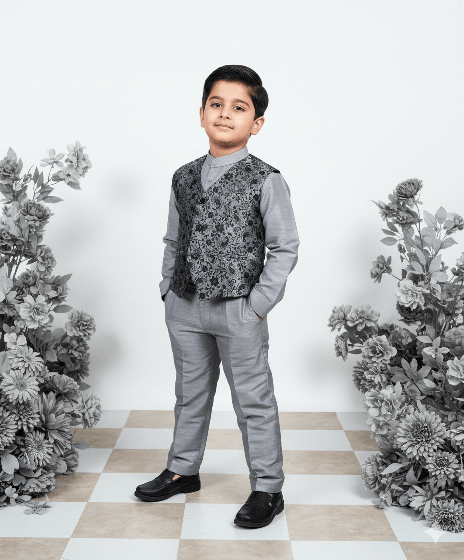 Boys Grey Overcoat Sherwani KP142 - Prince N Princess