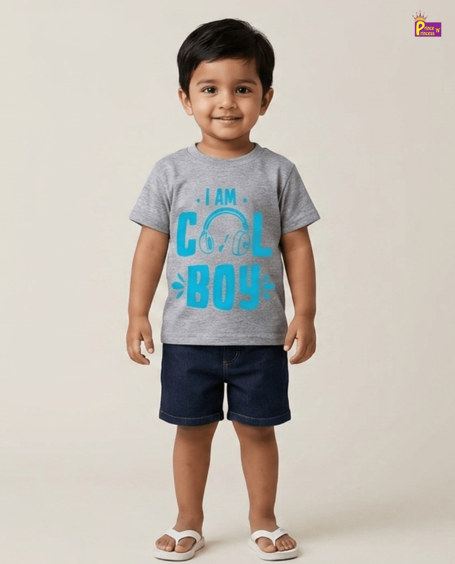 Boys Grey Printed TShirt TS026 for kids festival wear