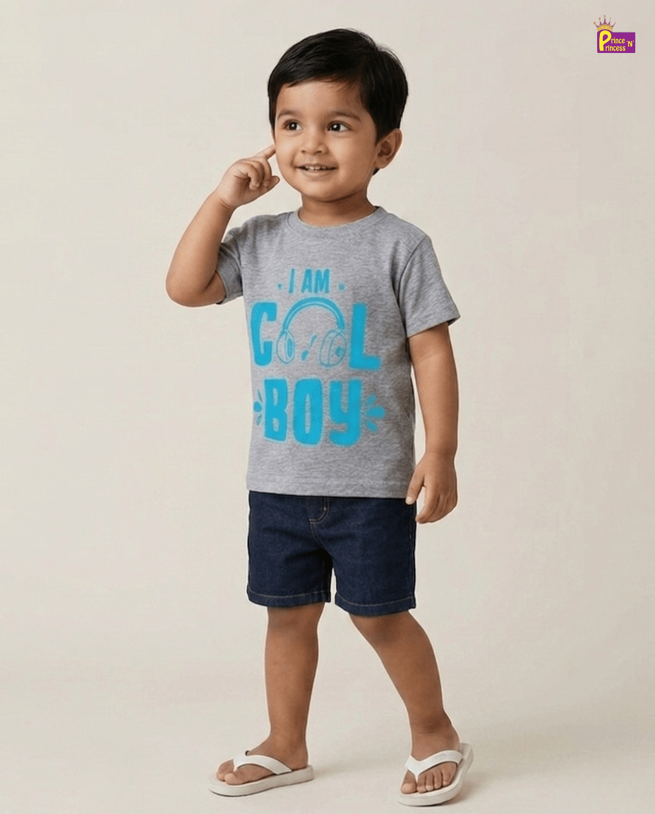 Boys Grey Printed TShirt TS026 for kids festival wear