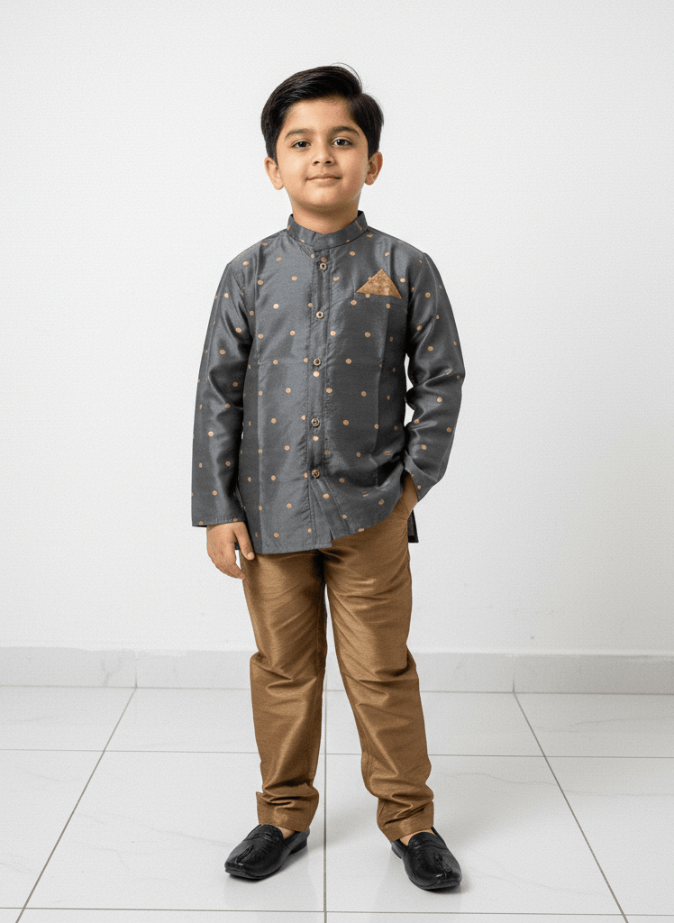 Boys Grey with chikoo Overcoat Sherwani KP156 - Prince N Princess
