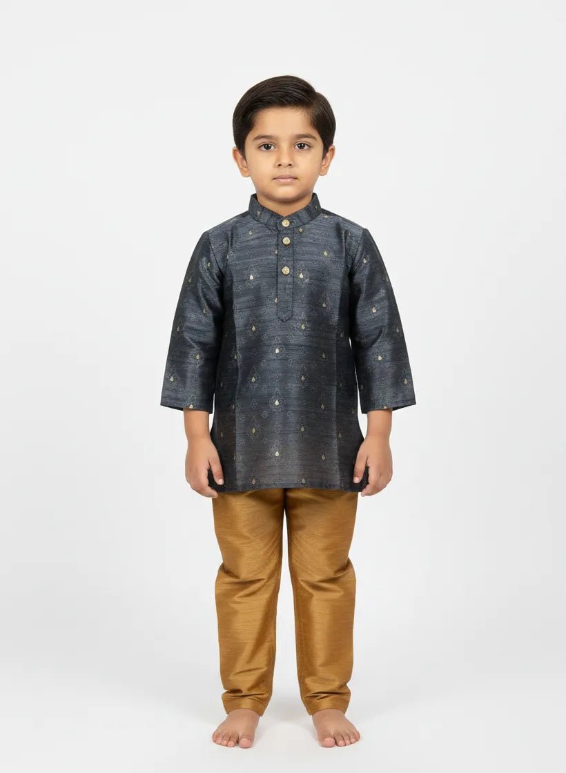 Boys Grey With Dark Sandal Kurta Pajama KP192 - Prince N Princess
