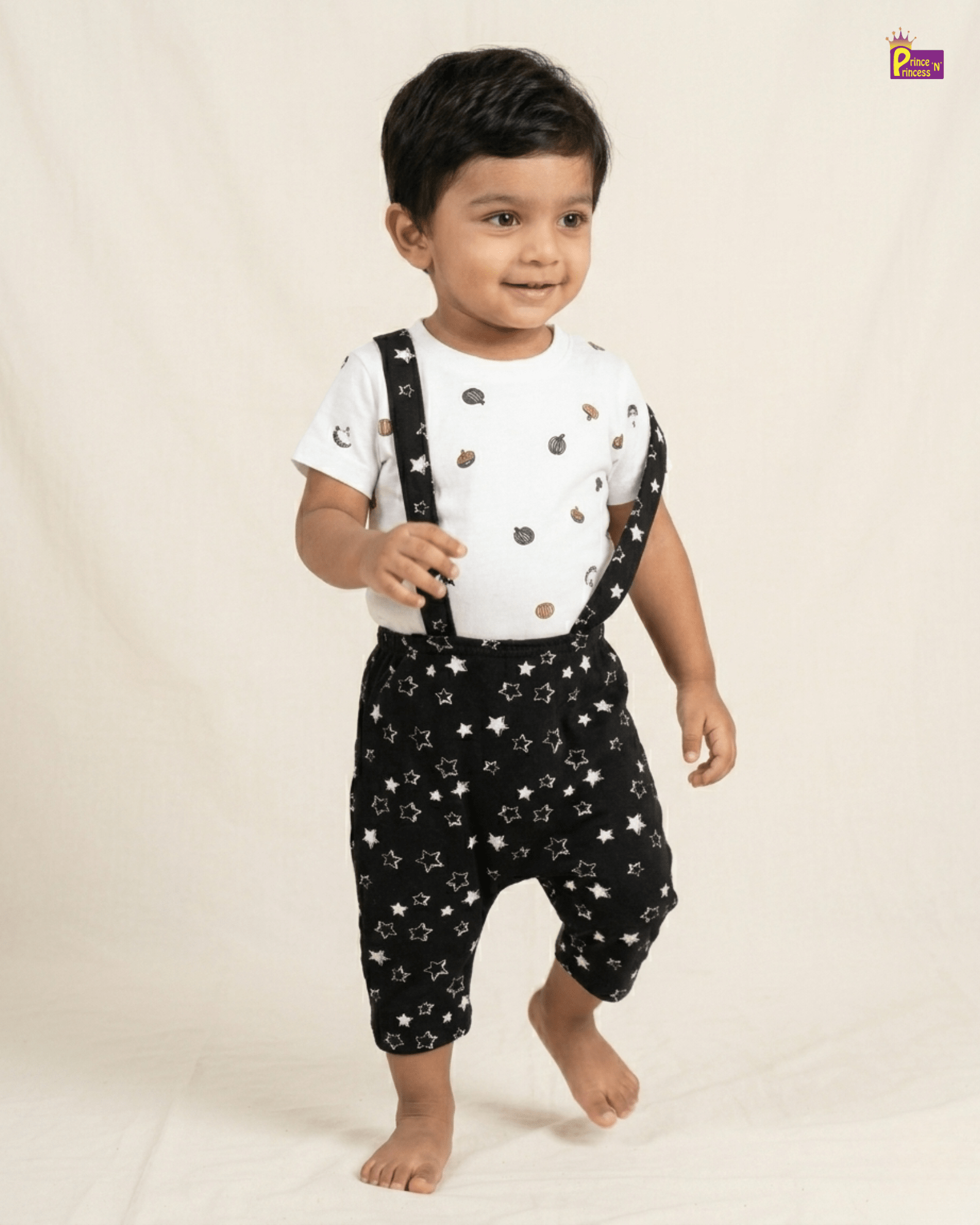 Boys Knitted Black Dungaree with White T-Shirt BD013 for kids festival wear