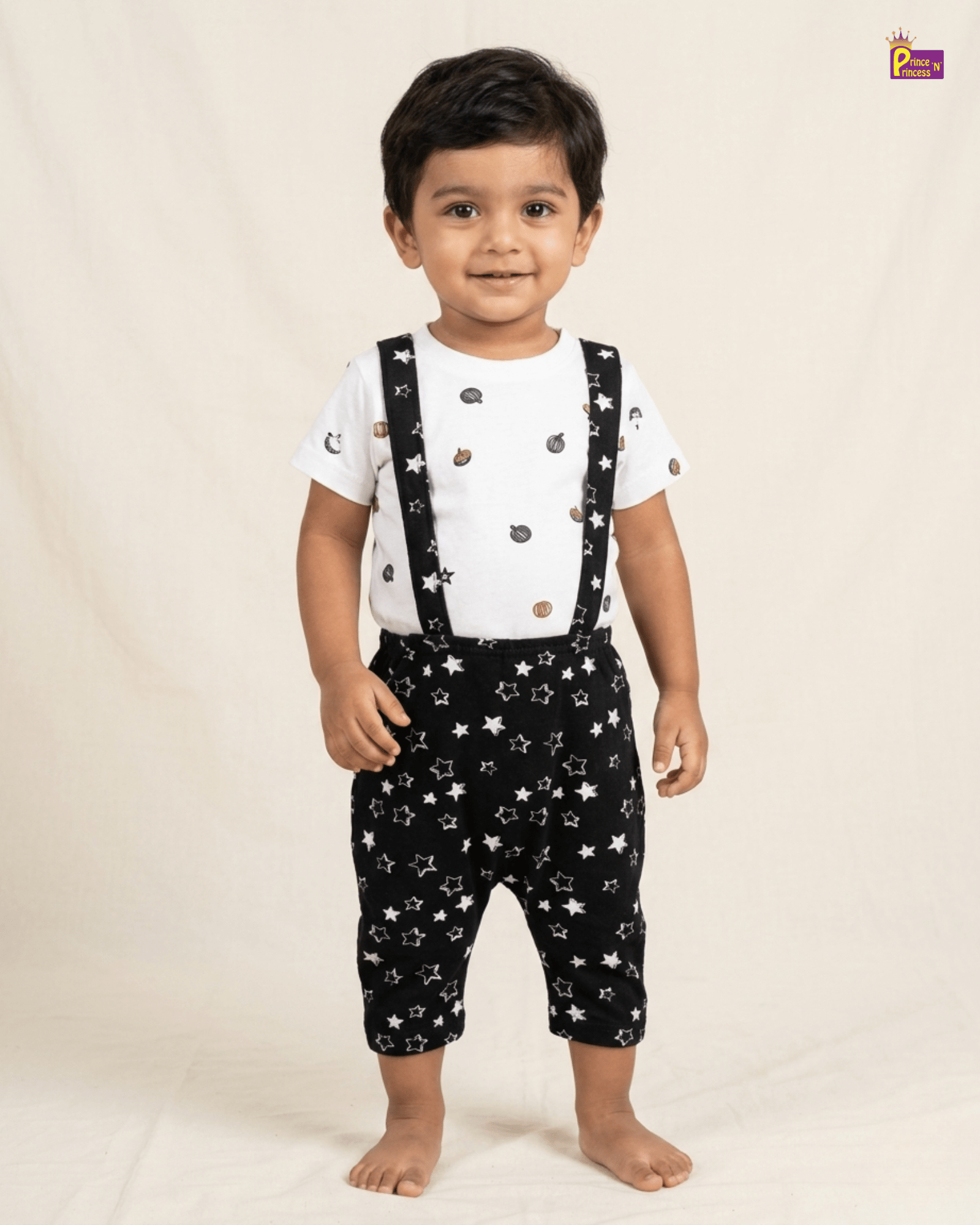 Boys Knitted Black Dungaree with White T-Shirt BD013 for kids festival wear