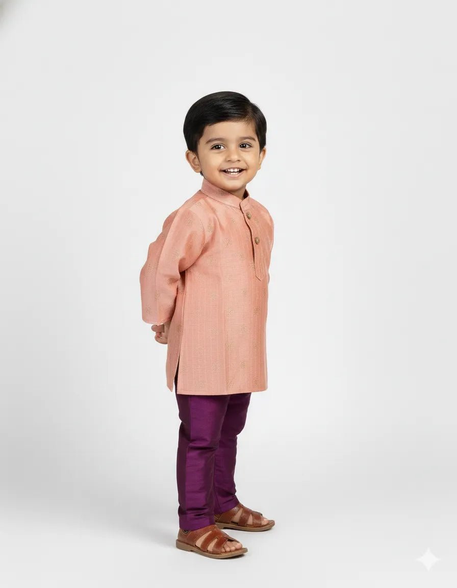 Boys Kurta Pajama in Peach with Purple KP096 - Prince N Princess