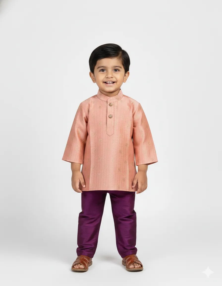 Boys Kurta Pajama in Peach with Purple KP096 - Prince N Princess