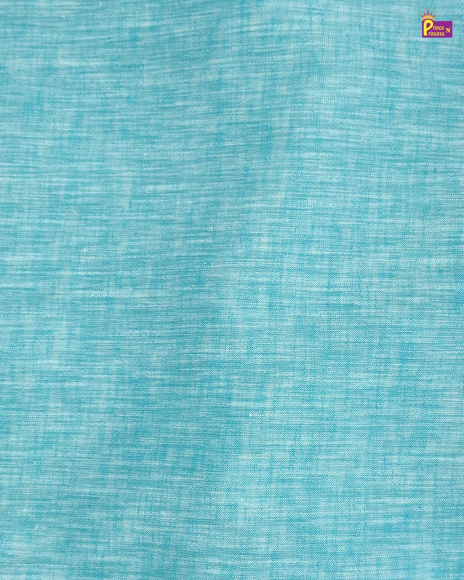 Textured blue fabric pattern with a brand logo in the corner.