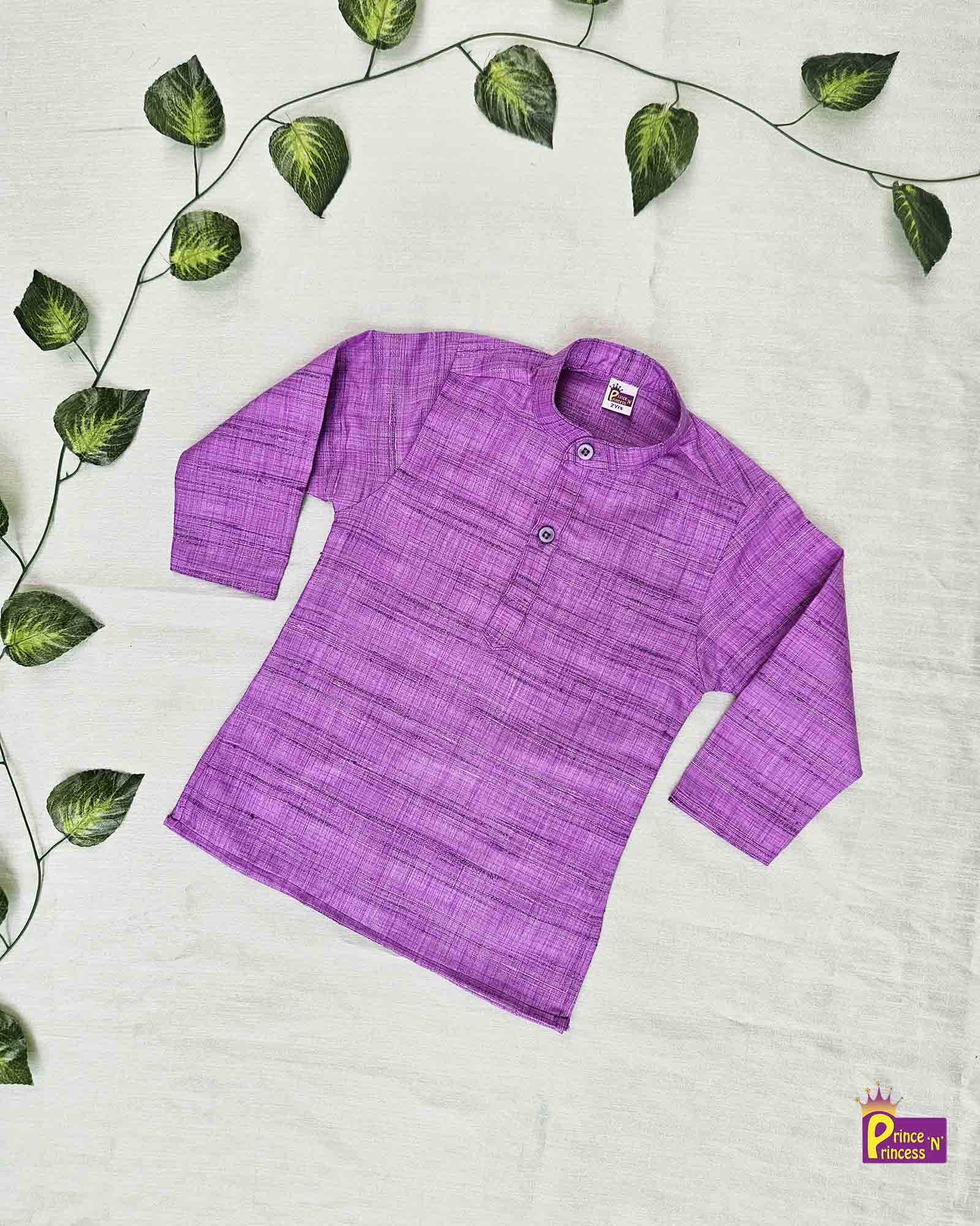 Boys Lavender Linen Cotton Kurta Pajama KP178 - Prince N Princess