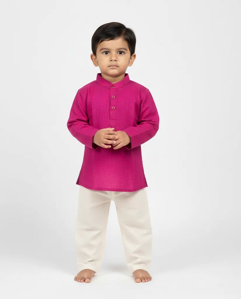 Boys Linen Cotton Kurta Pajama in Pink KP068 - Prince N Princess